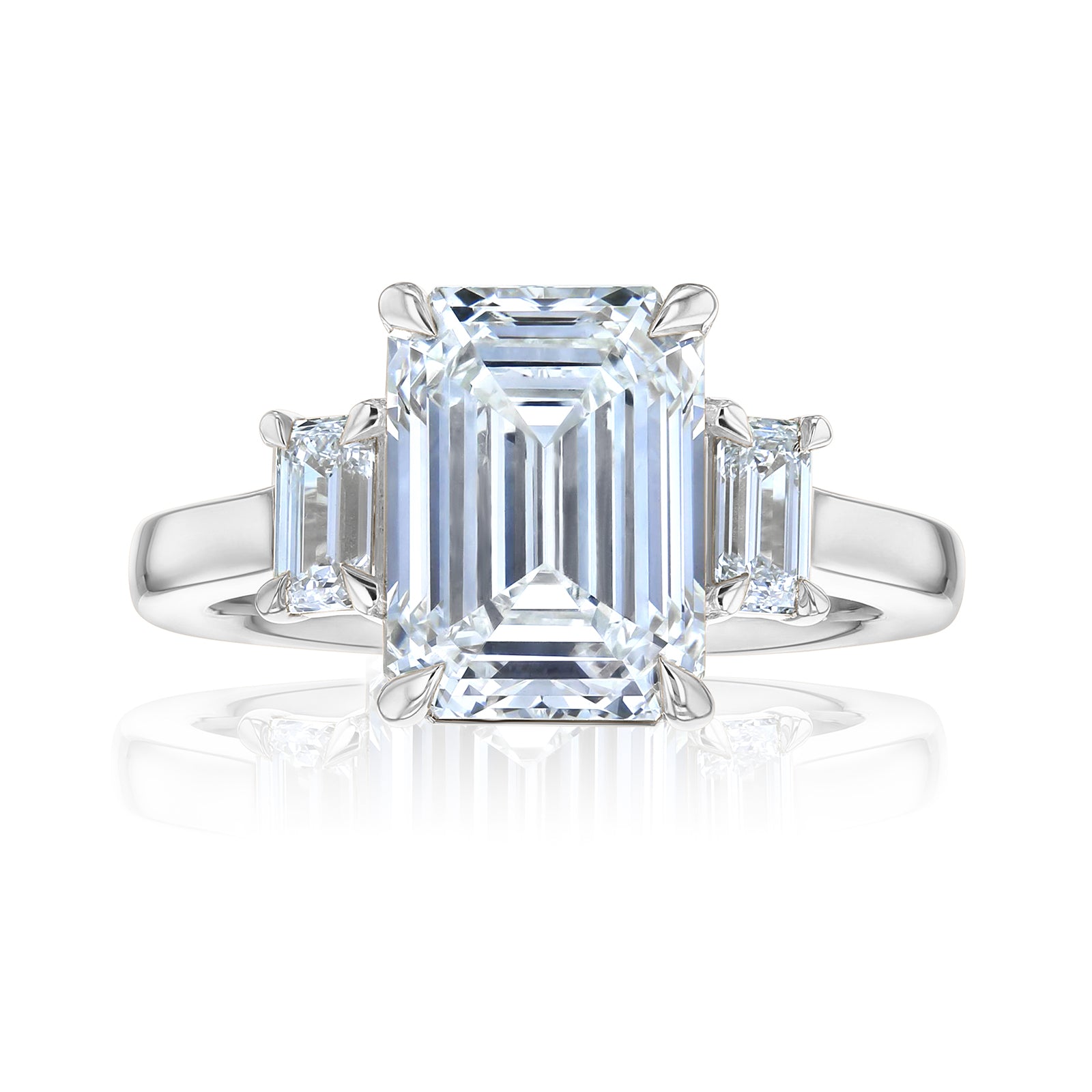 5.1 Carat Emerald Diamond Three Stone Ring in White Gold