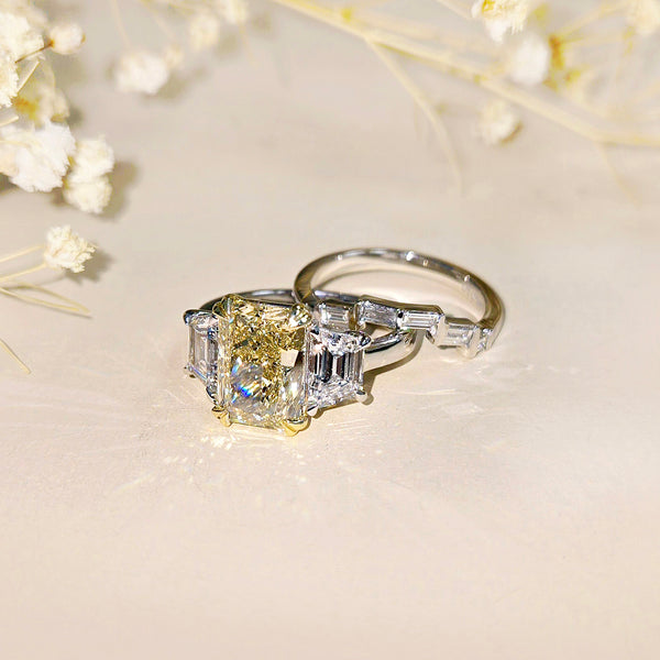 7.2 Carat Fancy Yellow Lab Grown Diamond Maryna Bridal Set