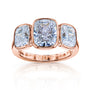 Croft ring in rose gold - 3-stone elongated cushion diamonds bezel-set engagement ring