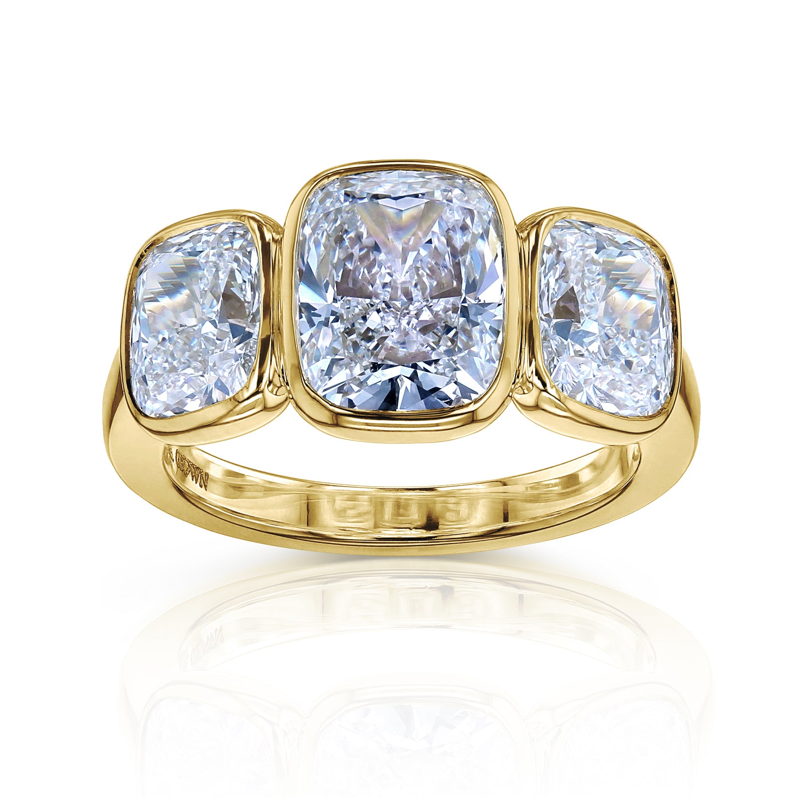 Kobelli Lab Grown Diamond Cushion Three Stone Bezel Engagement Ring