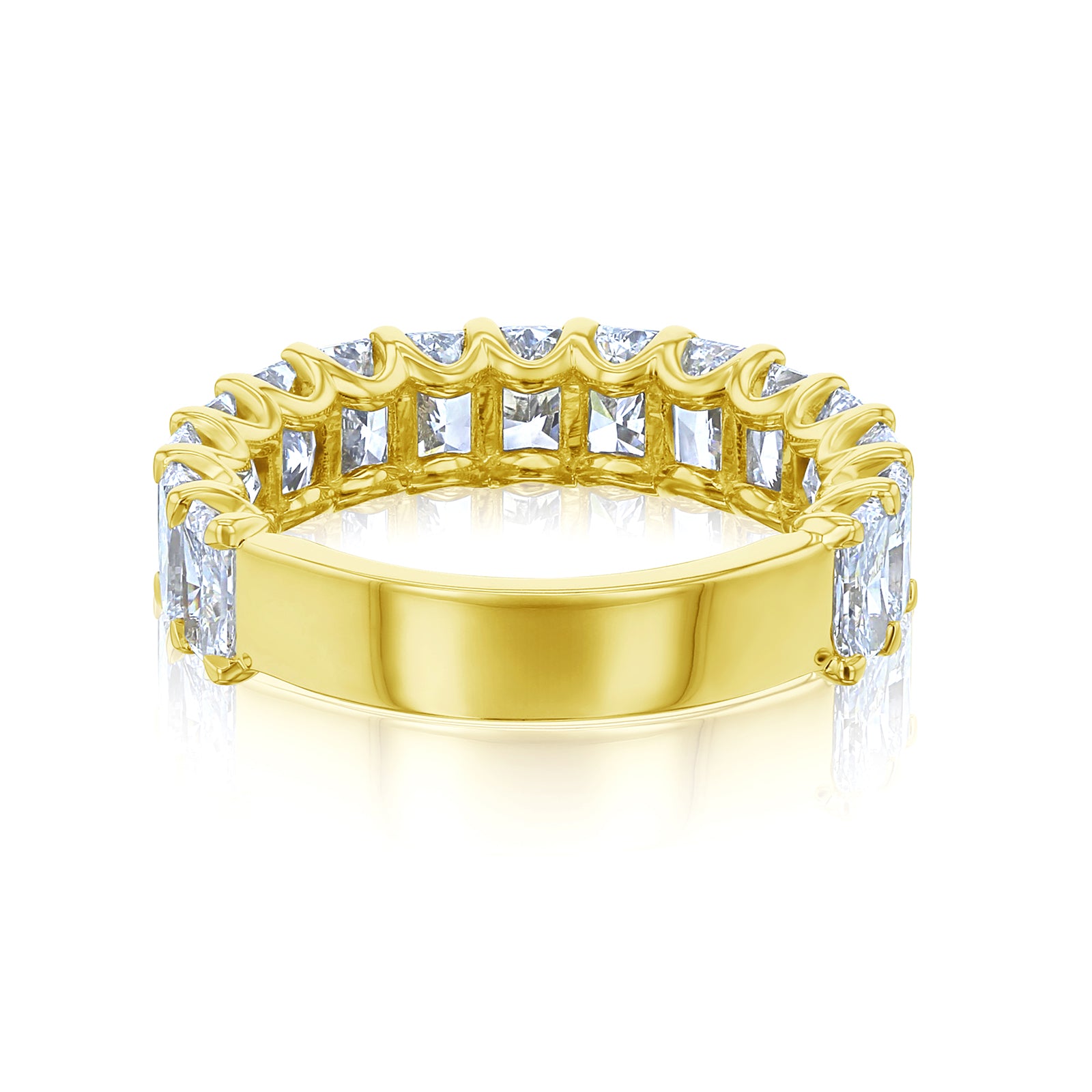 near eternity diamond ring - backside of ring in yellow gold option