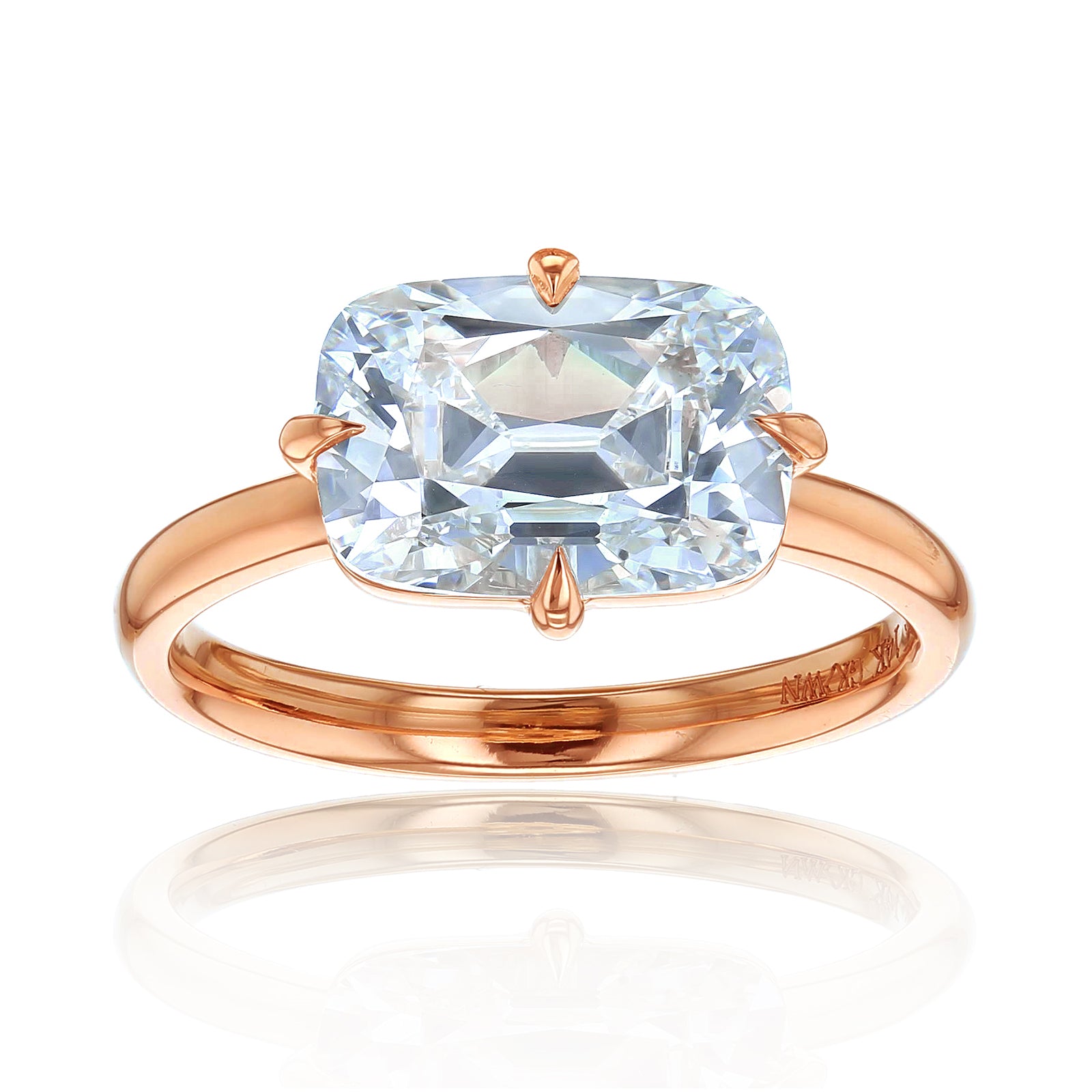 Kobelli Elongated Cushion Diamond East-West Solitaire Engagement Ring - rose gold option