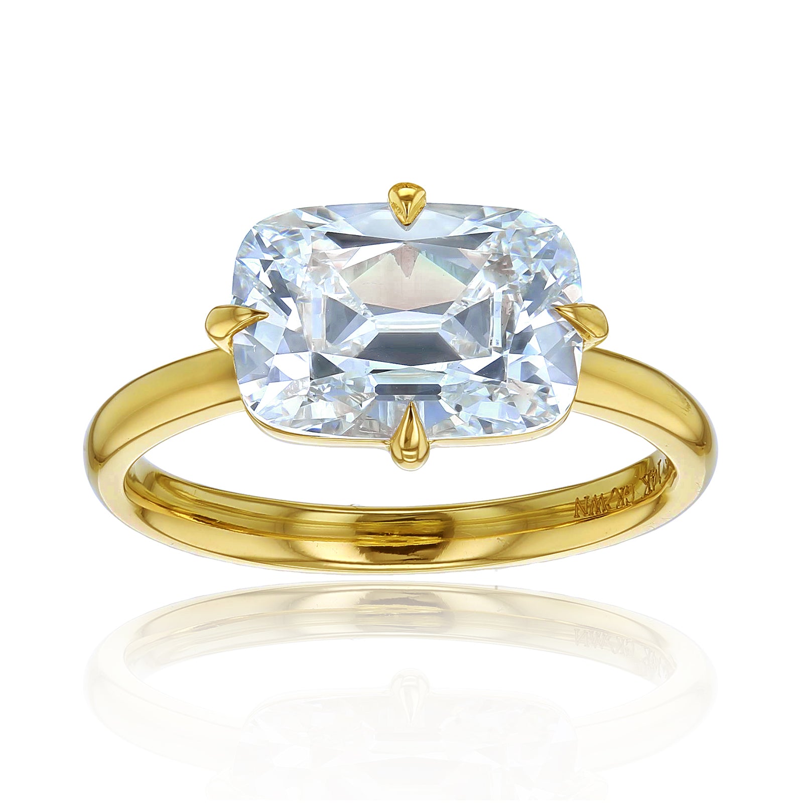 Kobelli Elongated Cushion Diamond East-West Solitaire Engagement Ring - yellow gold option