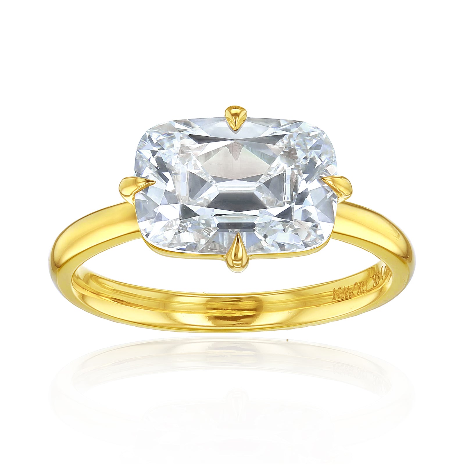 Kobelli Elongated Cushion Diamond East-West Solitaire Engagement Ring - yellow gold option