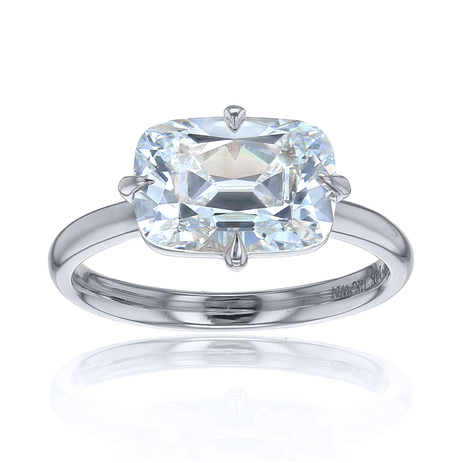 Kobelli Elongated Cushion Diamond East-West Solitaire Engagement Ring - white gold option