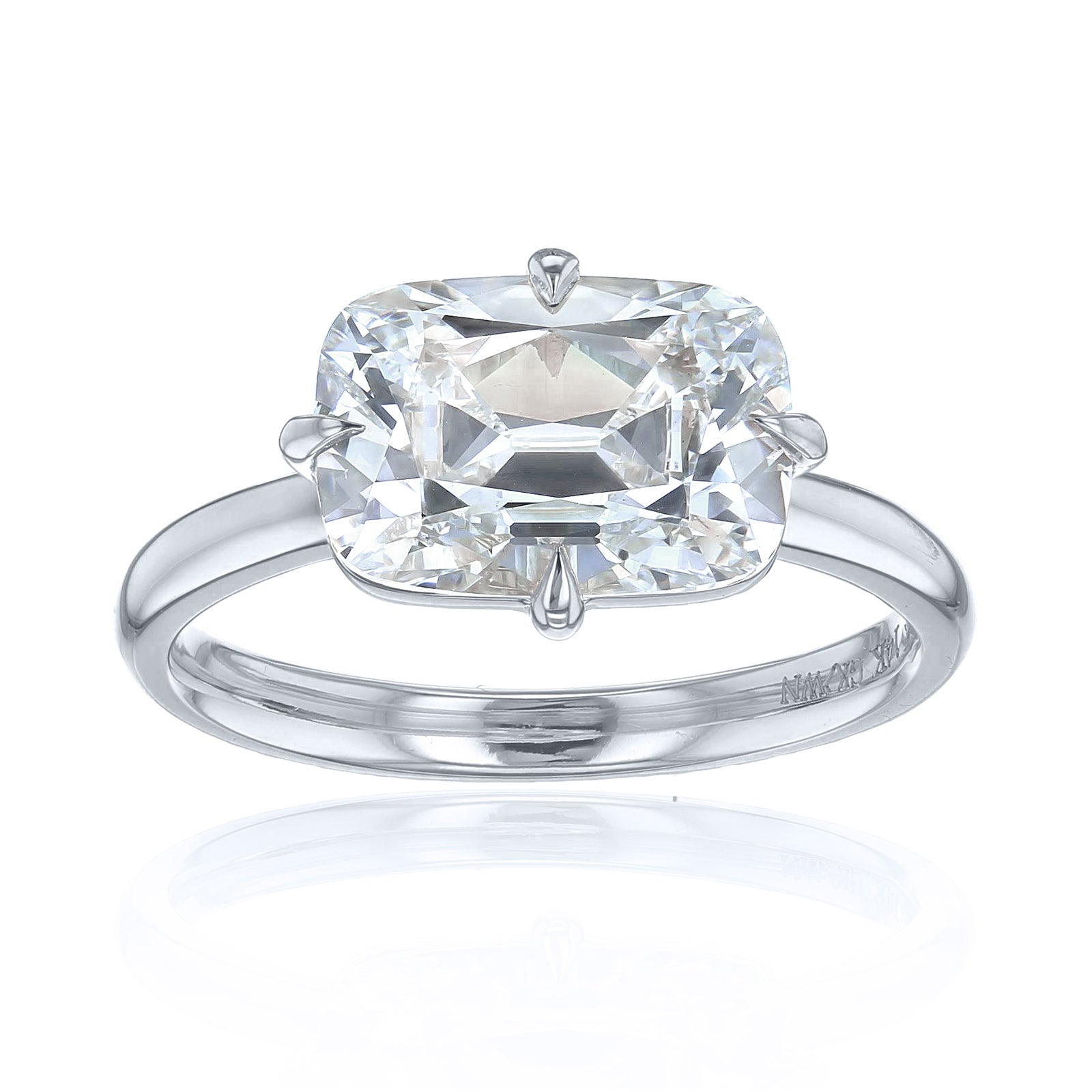 Kobelli Elongated Cushion Diamond East-West Solitaire Engagement Ring - white gold option