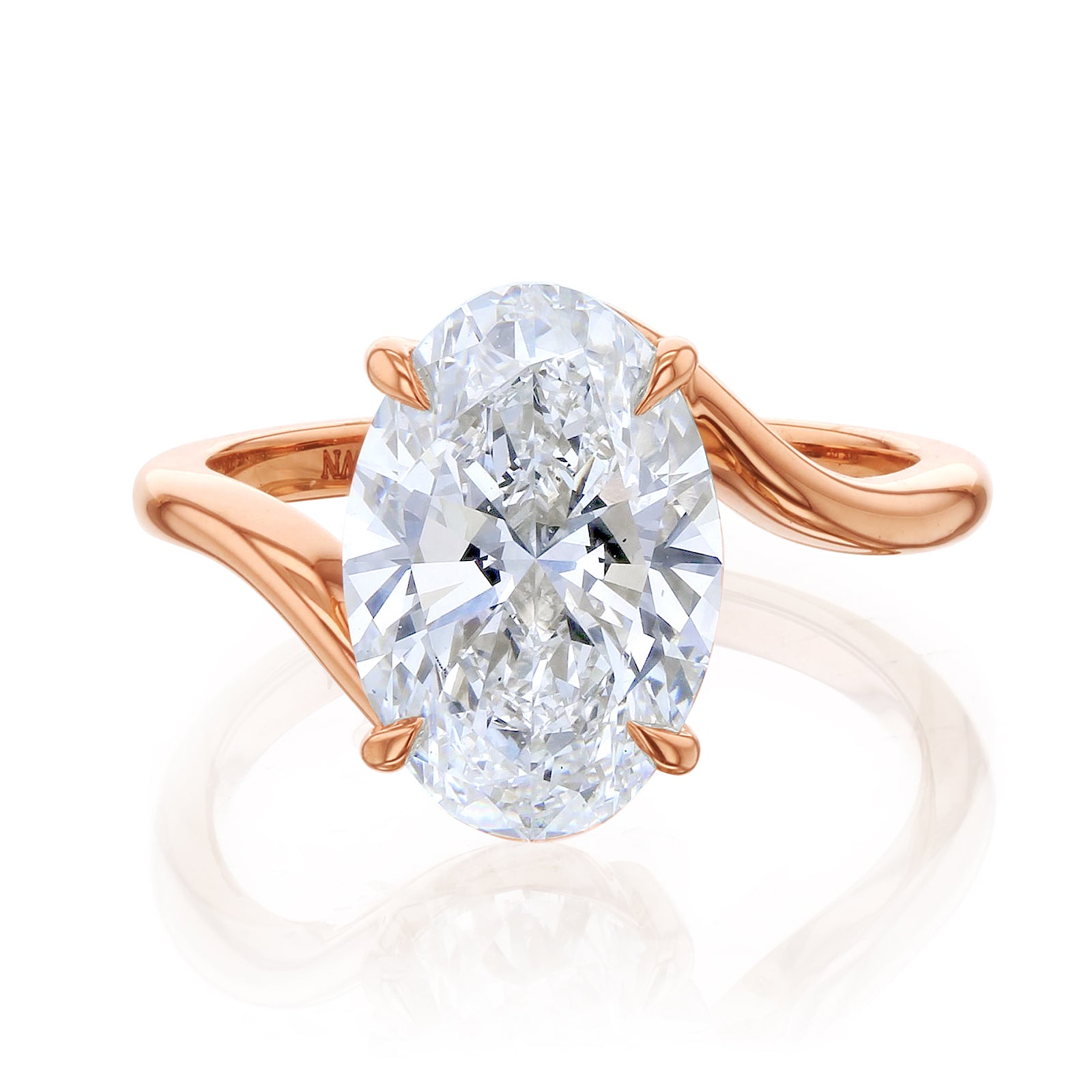 Kobelli Elongated Oval Solitaire Bypass Style Engagement Ring in Rose Gold
