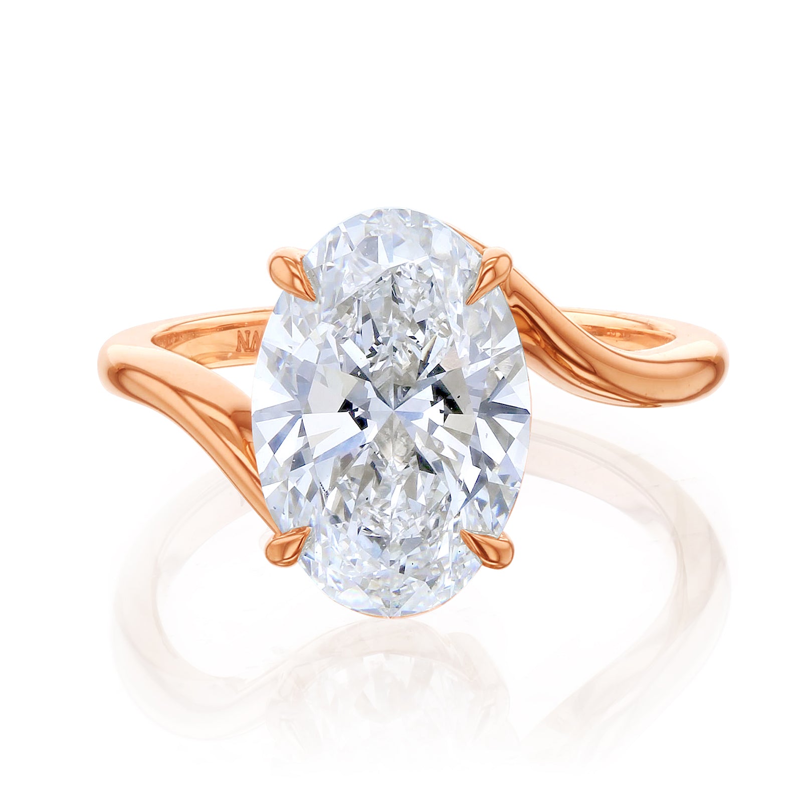 Kobelli Elongated Oval Solitaire Bypass Style Engagement Ring in Rose Gold