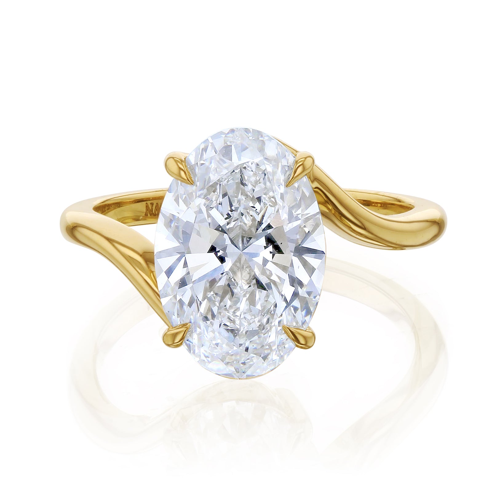 Kobelli Elongated Oval Solitaire Bypass Style Engagement Ring in Yellow Gold