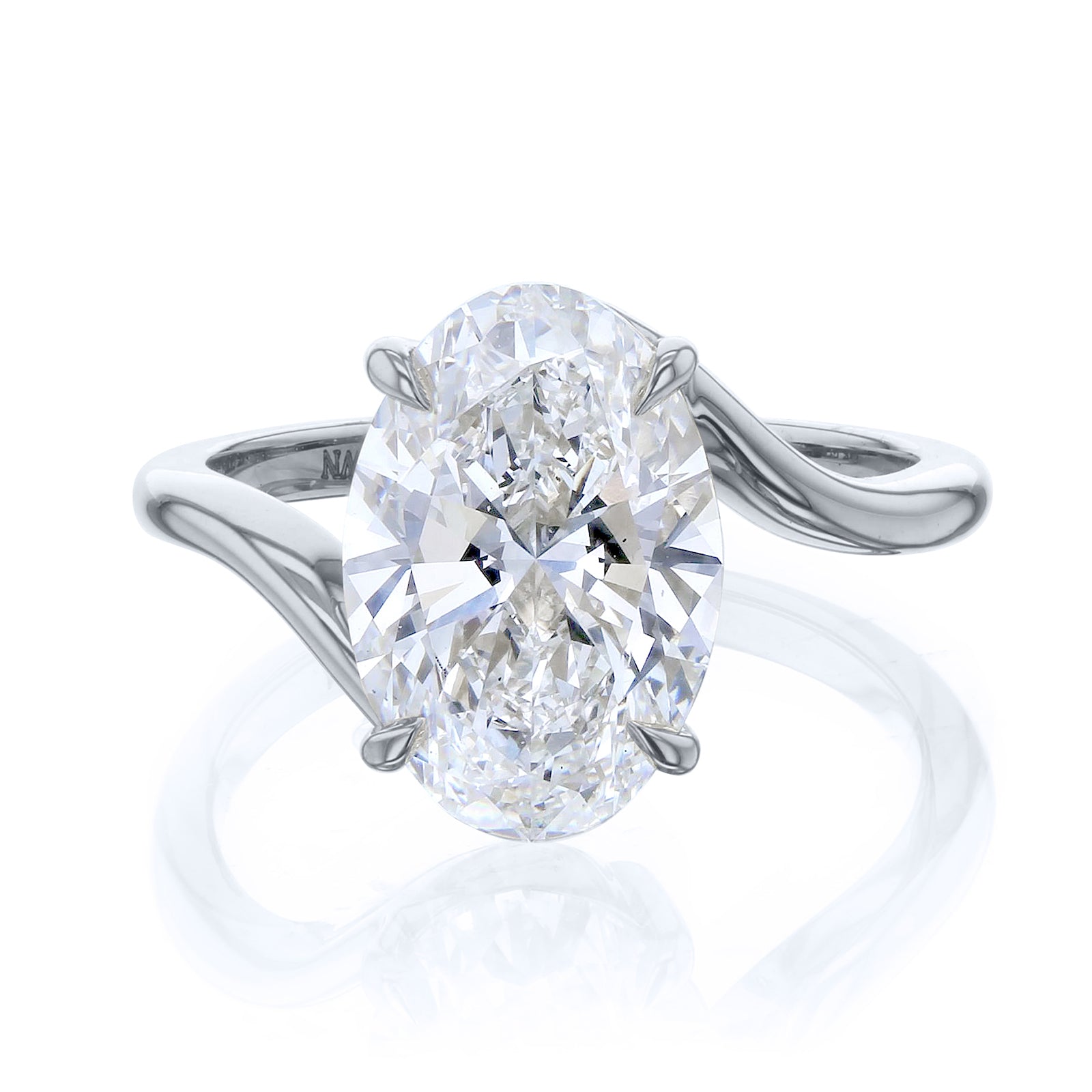 Kobelli Elongated Oval Solitaire Bypass Style Engagement Ring in White Gold