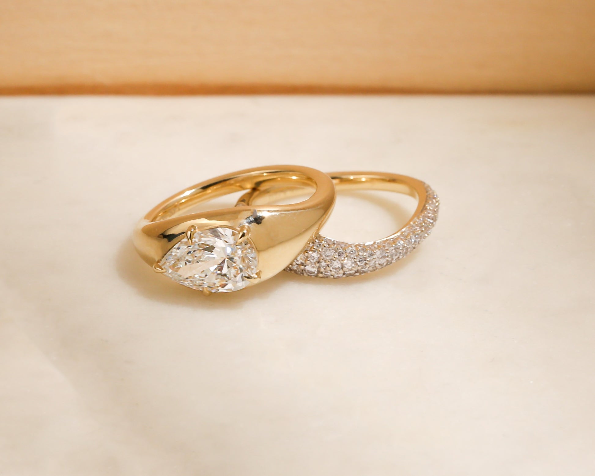 Kobelli Concordia Bridal Set lifestyle image, rings overlaying each other