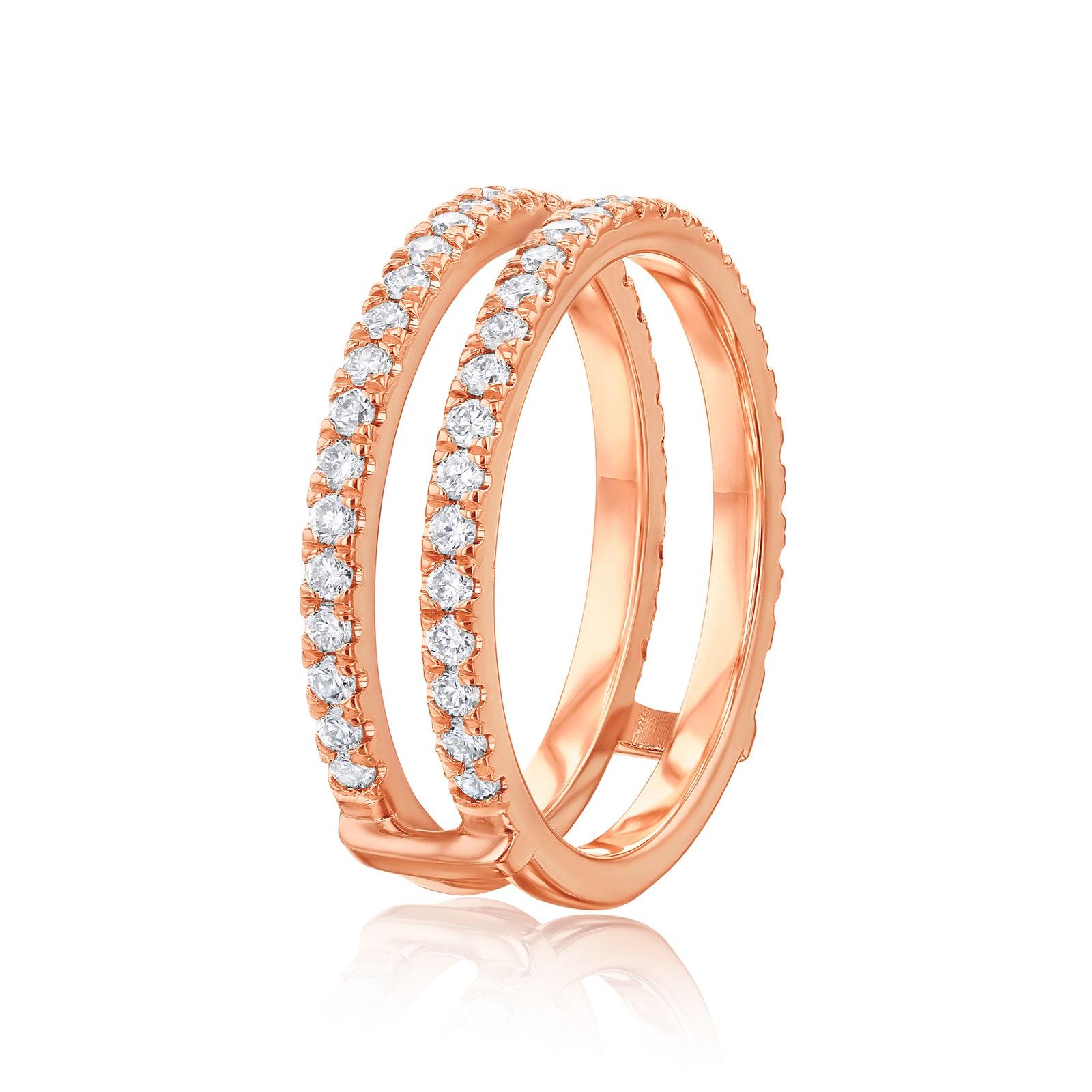 0.75 Carat Lab Grown Diamond Insert Guard Barlett Ring in rose gold tilted standing angle