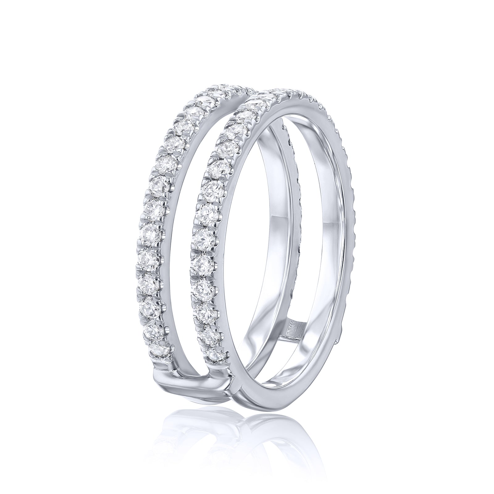 0.75 Carat Lab Grown Diamond Insert Guard Barlett Ring in white gold tilted standing angle