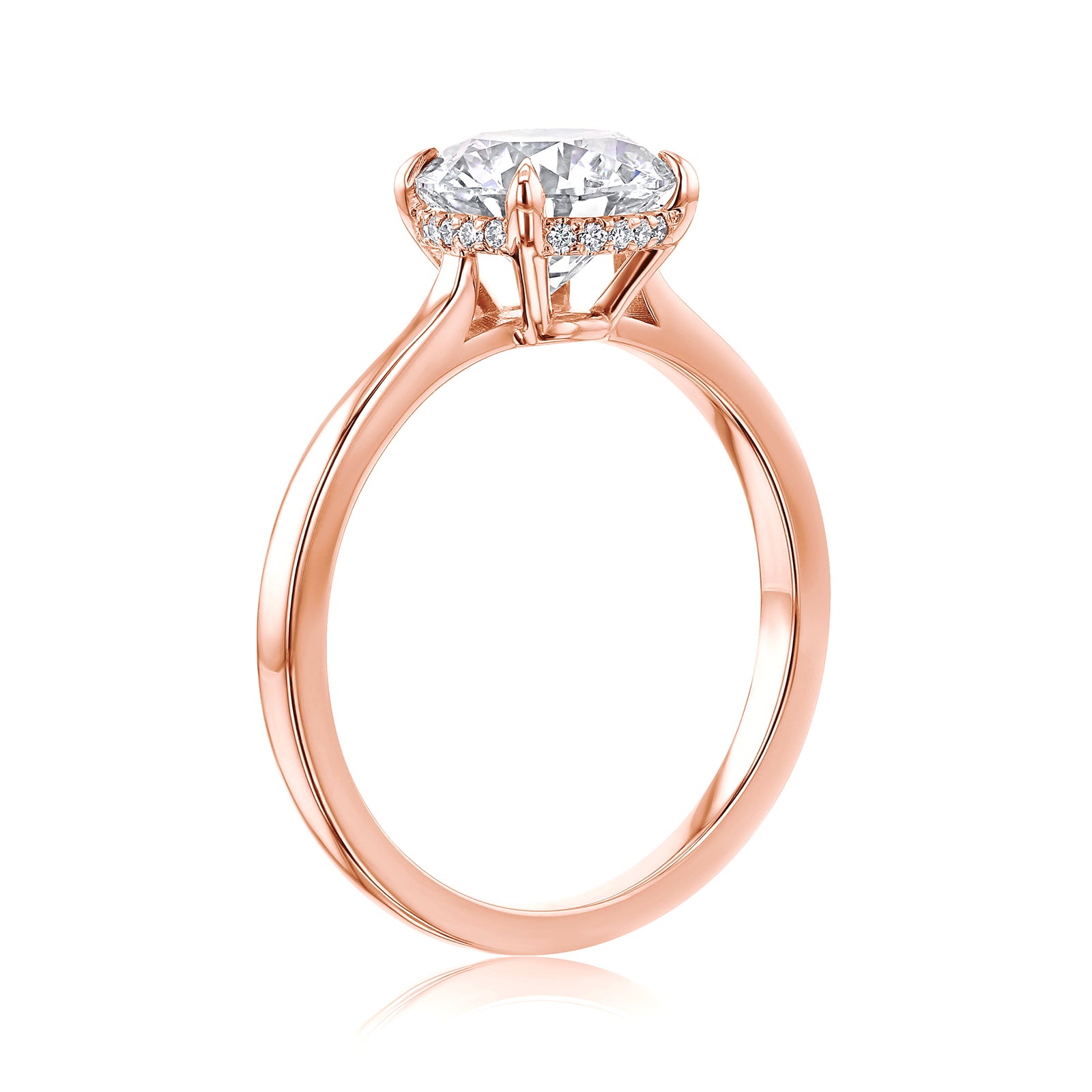 Profile angle showcasing hidden halo design - rose gold option