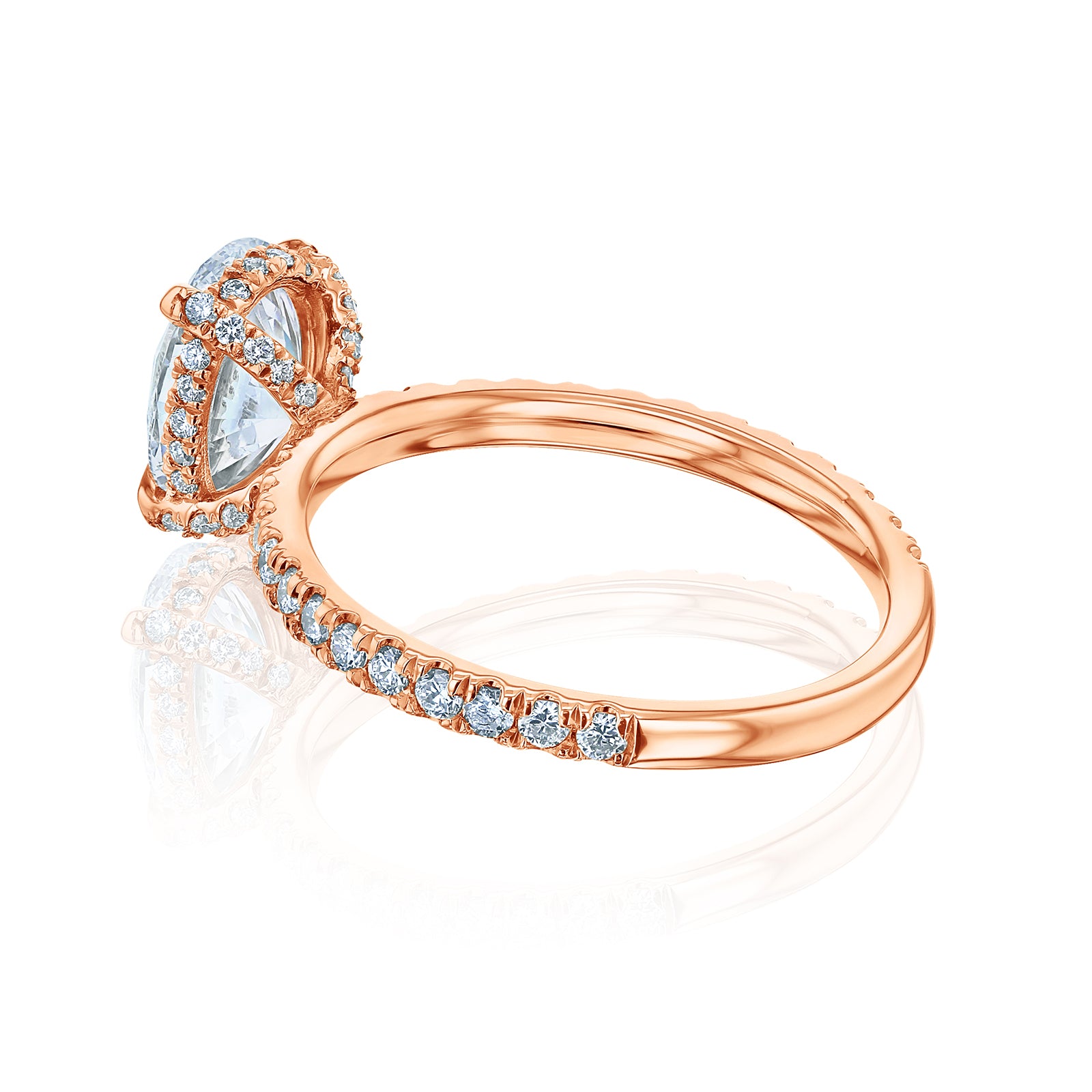 Hidden basket halo in rose gold