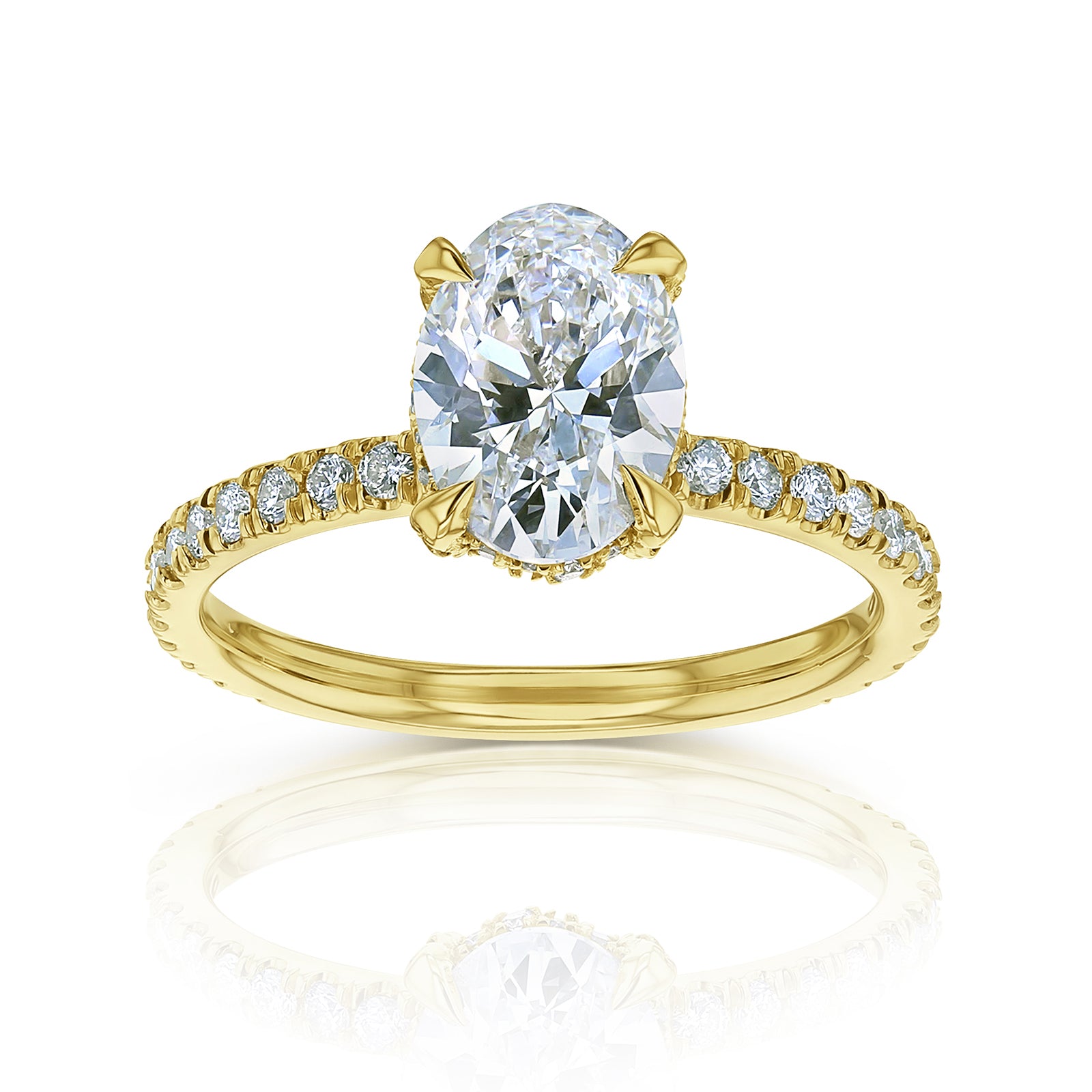 2.25 Carat Lab Grown Diamond Oval-cut Near Eternity Engagement Ring in Yellow Gold