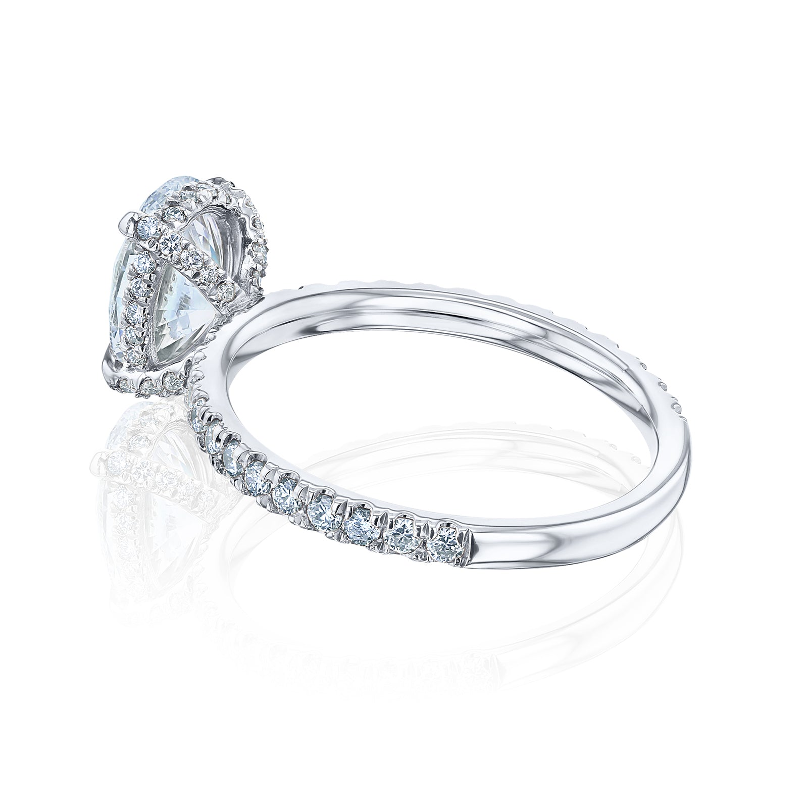 Hidden basket halo in white gold