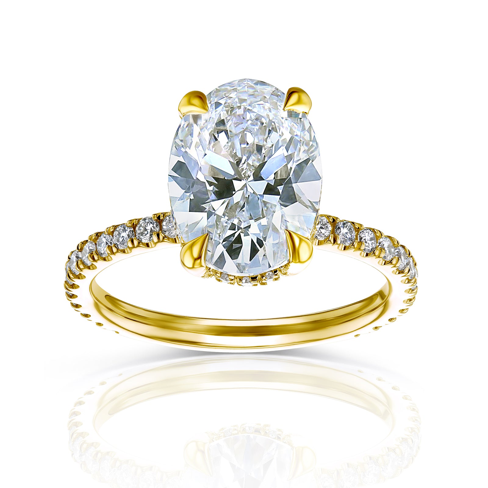 3.53 Carat Lab Grown Diamond Oval-cut Near Eternity Engagement Ring in Yellow Gold
