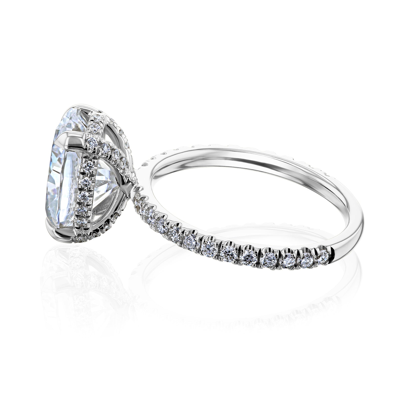 hidden basket halo on a floating setting in white gold