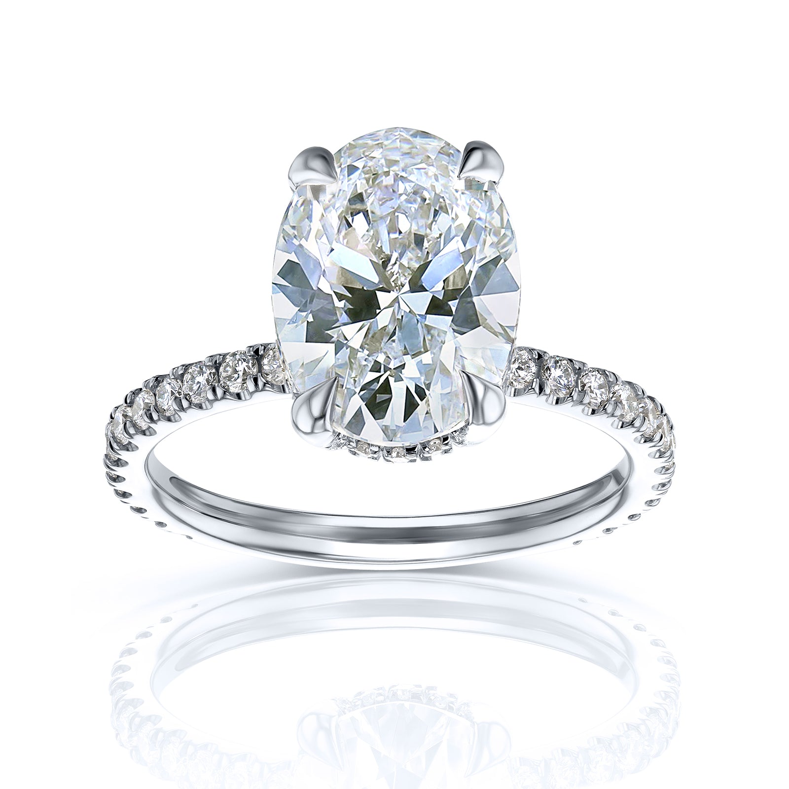 3.53 Carat Lab Grown Diamond Oval-cut Near Eternity Engagement Ring in White Gold