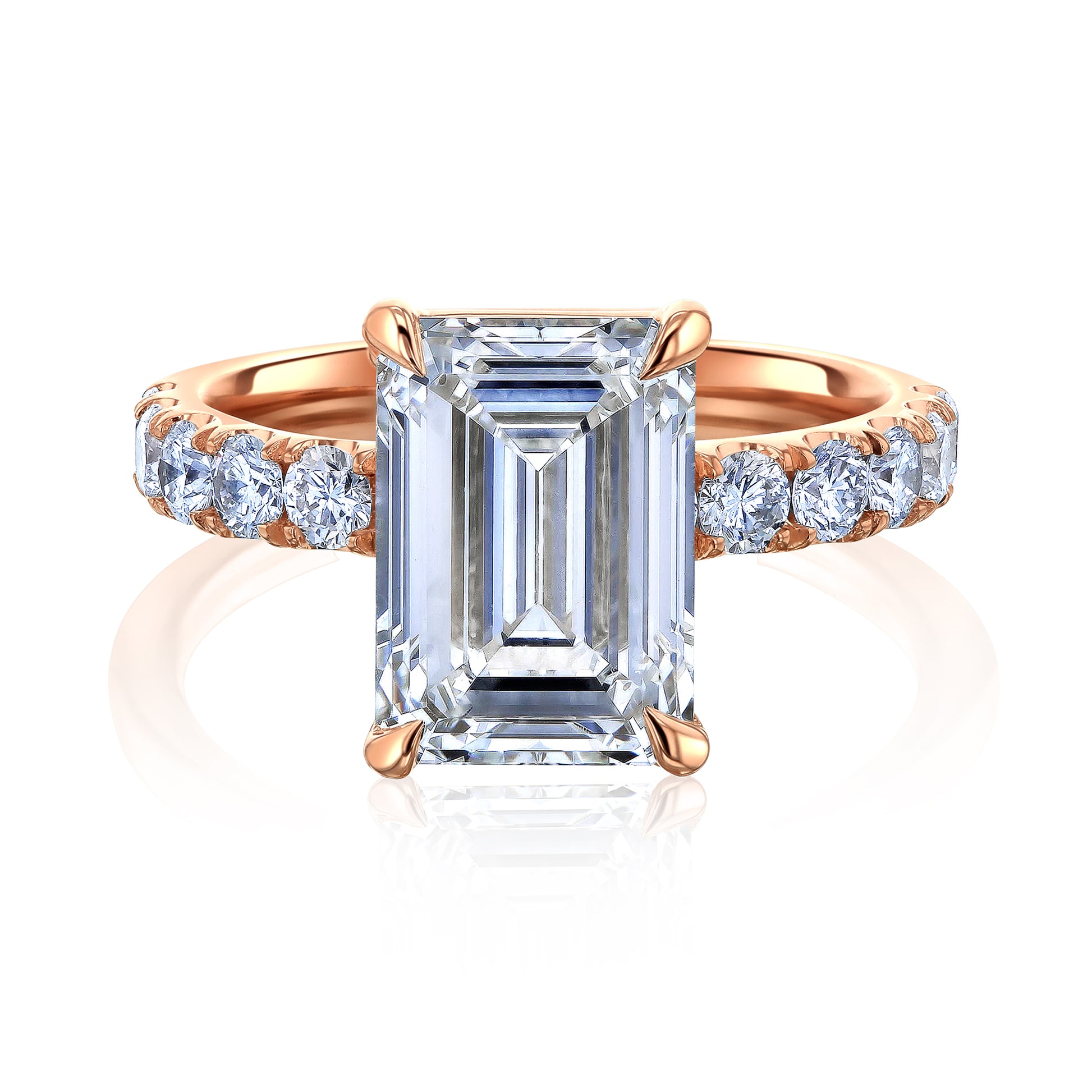6 Carat Emerald-cut Lab Grown Diamond Louvre Ring in Rose Gold