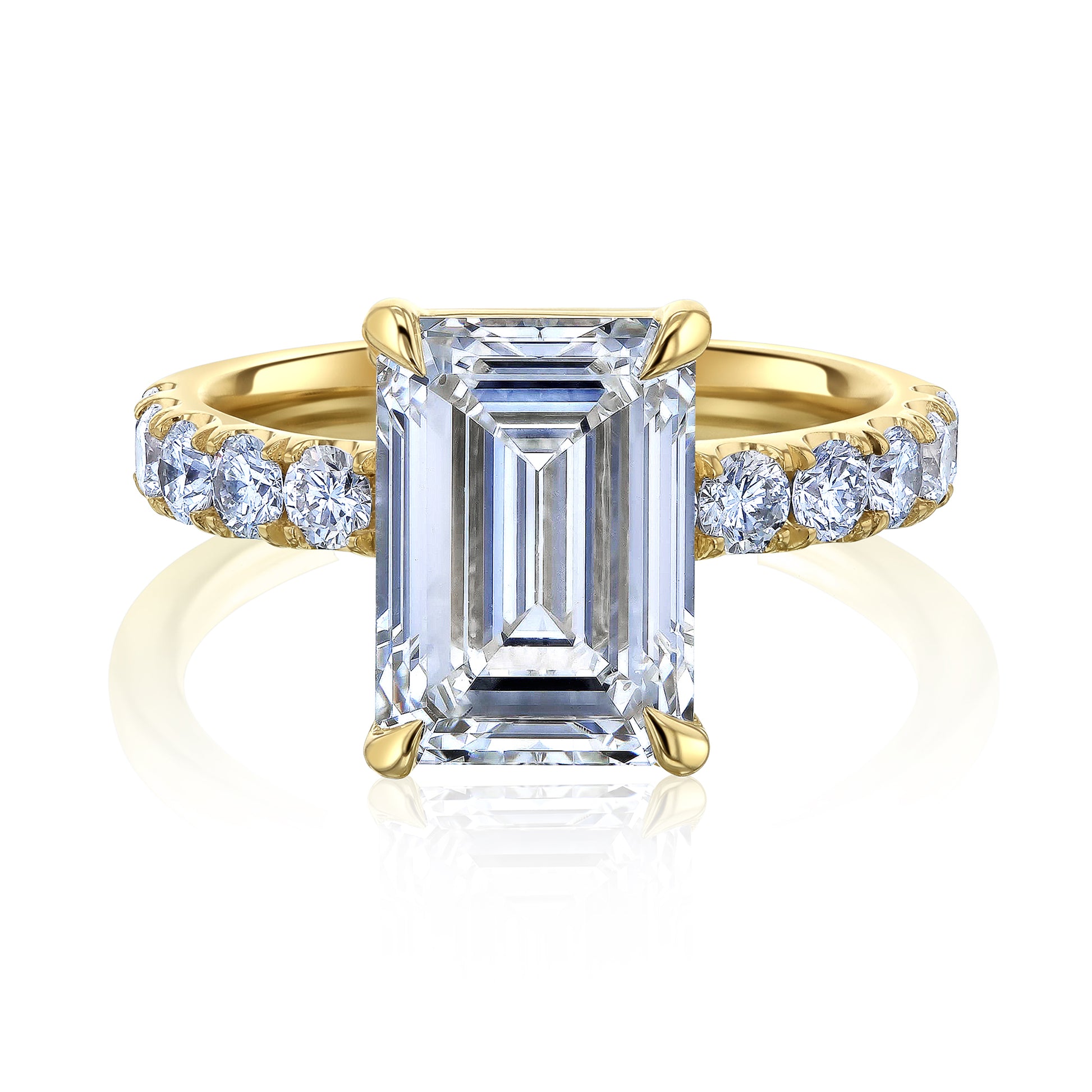 6 Carat Emerald-cut Lab Grown Diamond Louvre Ring in Yellow Gold