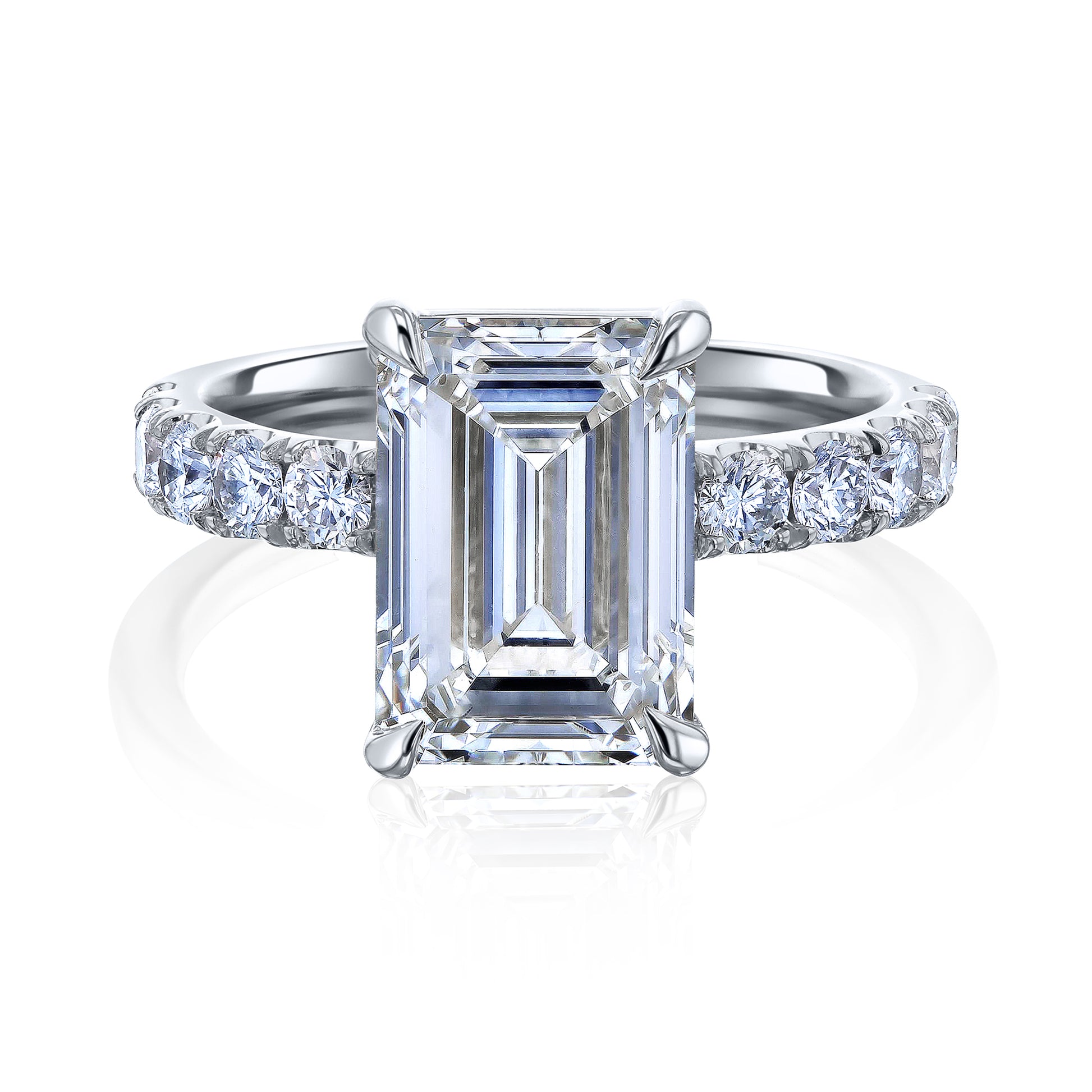 6 Carat Emerald-cut Lab Grown Diamond Louvre Ring in White Gold