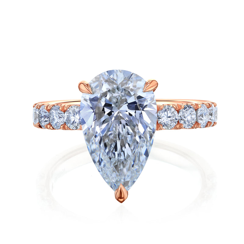 Large Pear Diamond Center Over Comfort Fit Wide Moderately Band Engagement Ring in Solid 14k Rose Gold