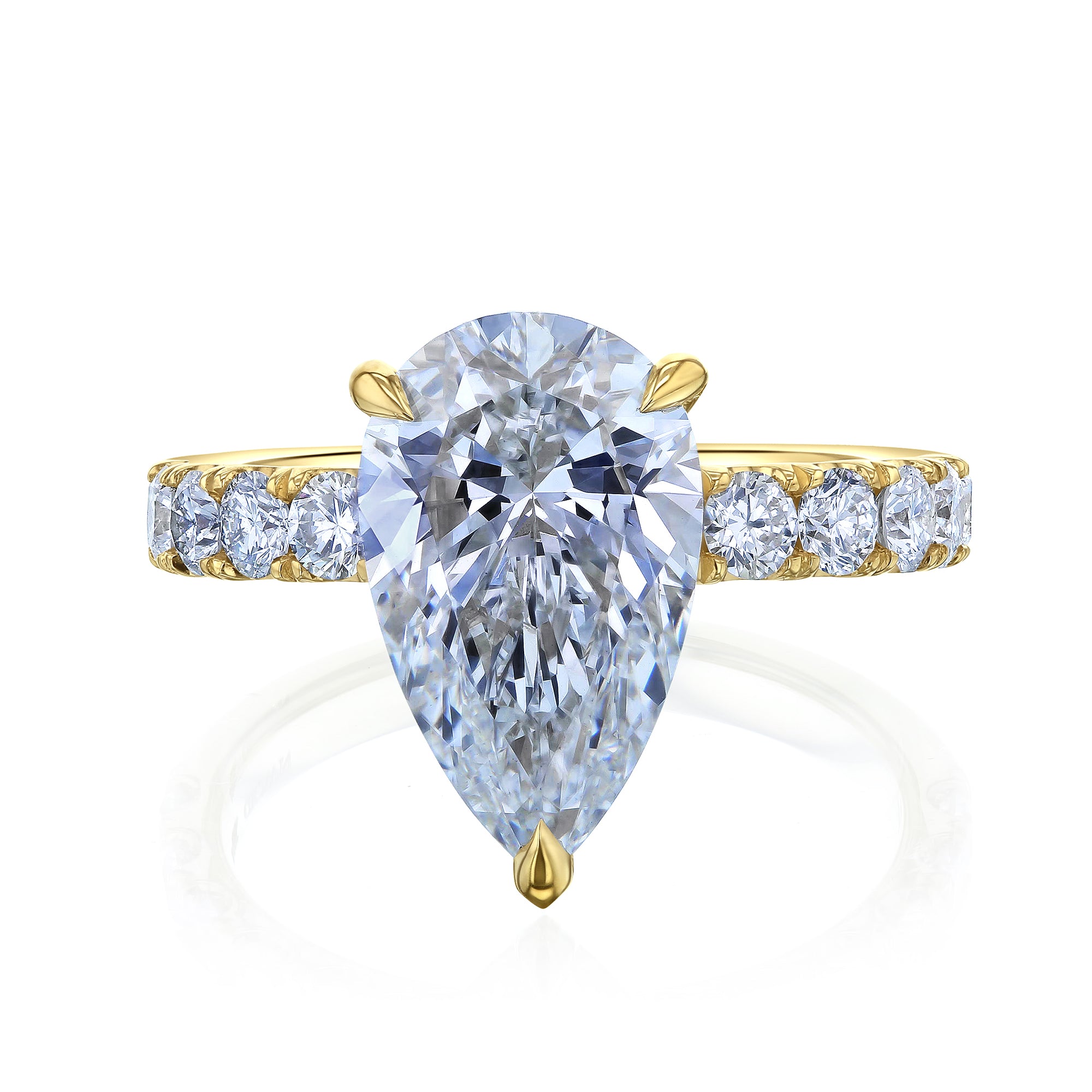 Large Pear Diamond Center Over Comfort Fit Wide Moderately Band Engagement Ring in Solid 14k Yellow Gold