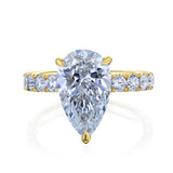 Large Pear Diamond Center Over Comfort Fit Wide Moderately Band Engagement Ring in Solid 14k Yellow Gold