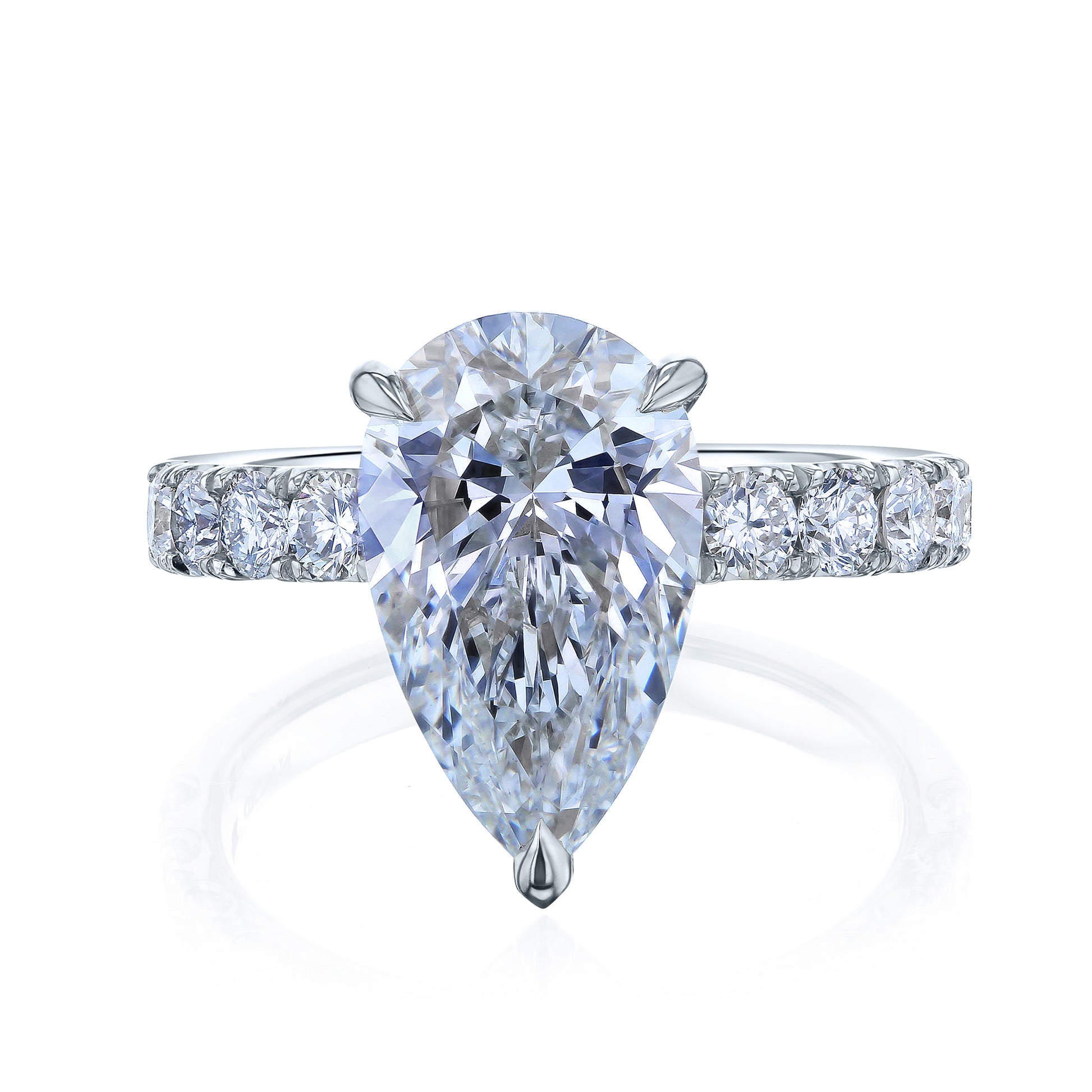 Large Pear Diamond Center Over Comfort Fit Wide Moderately Band Engagement Ring in Solid 14k White Gold