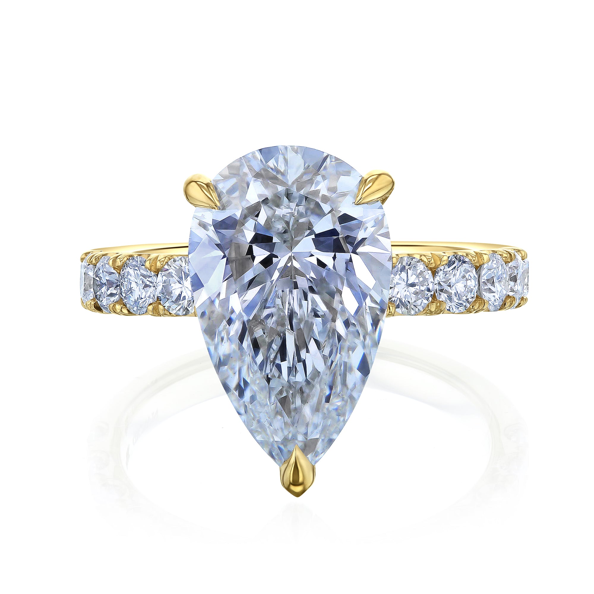 6 Carat Pear Lab Grown Diamond Fuji Engagement Ring in Yellow Gold