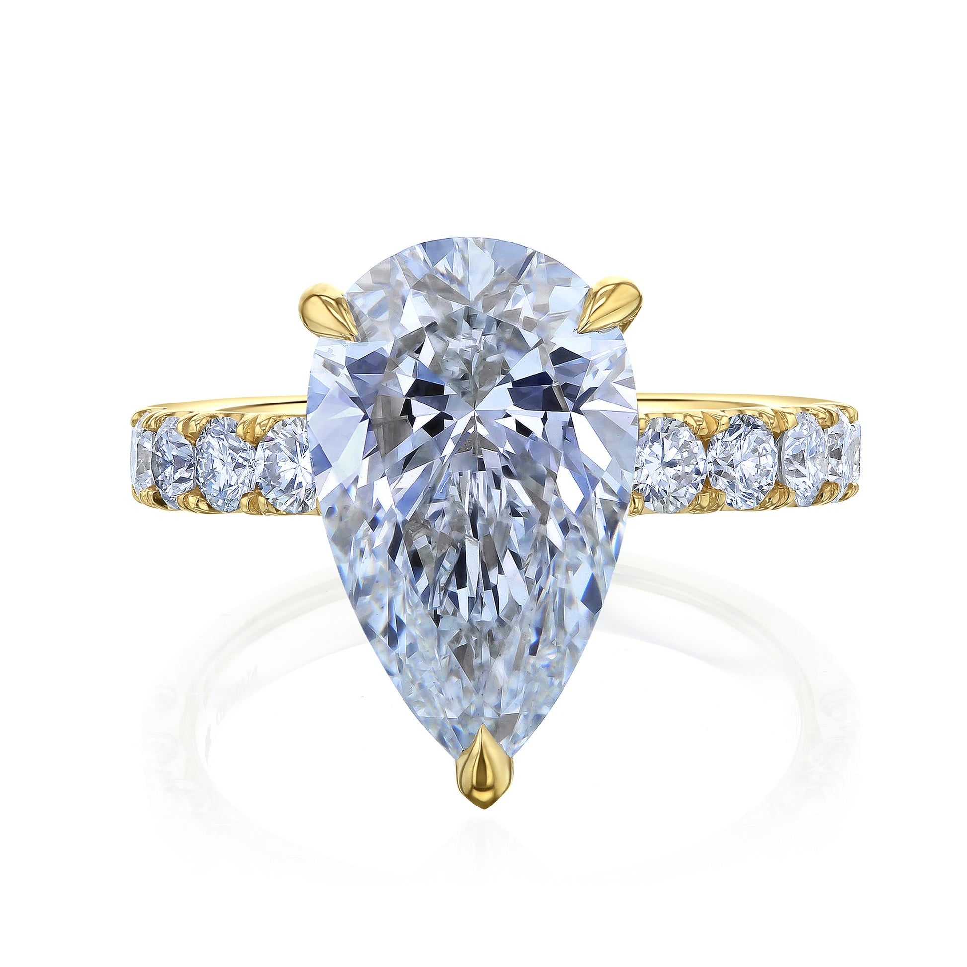6 Carat Pear Lab Grown Diamond Fuji Engagement Ring in Yellow Gold