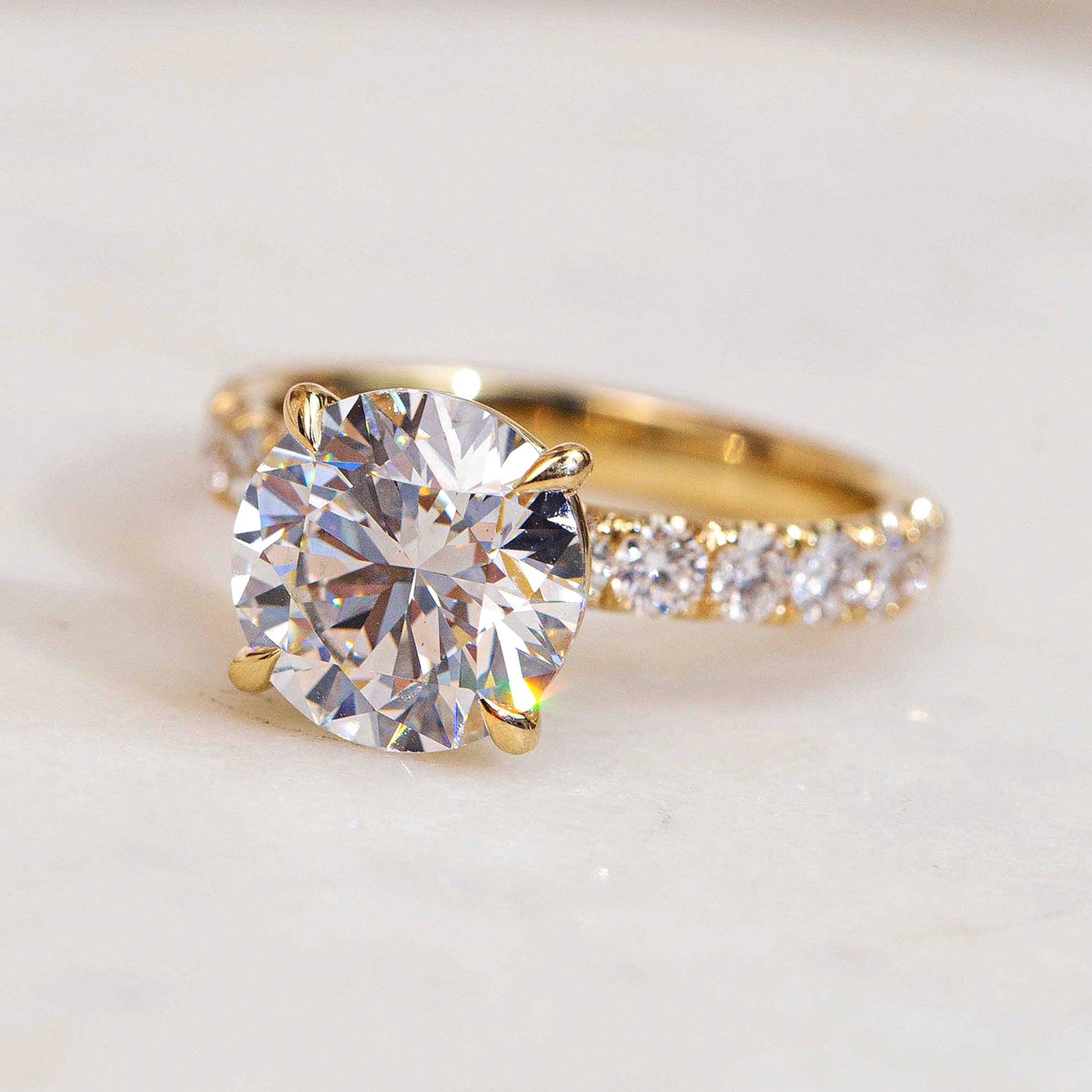 Yellow Gold Sample Ring Featuring a 4 Carat Center - 4-Prong Center Close-up