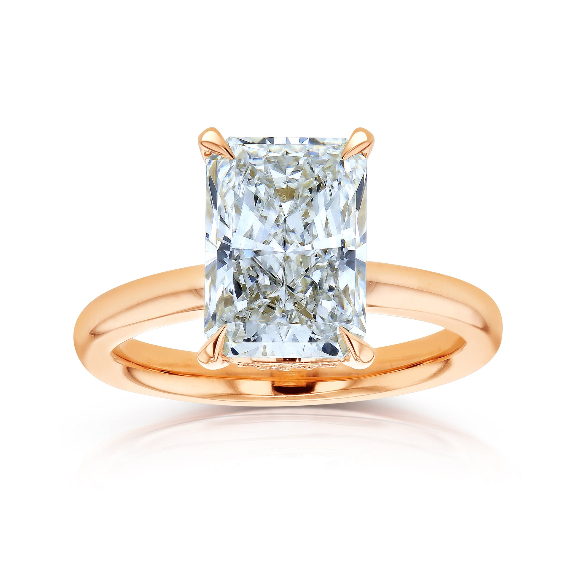 4.1 Carat Radiant Lab Grown Diamond Drape Halo Hallstatt Ring in Rose Gold