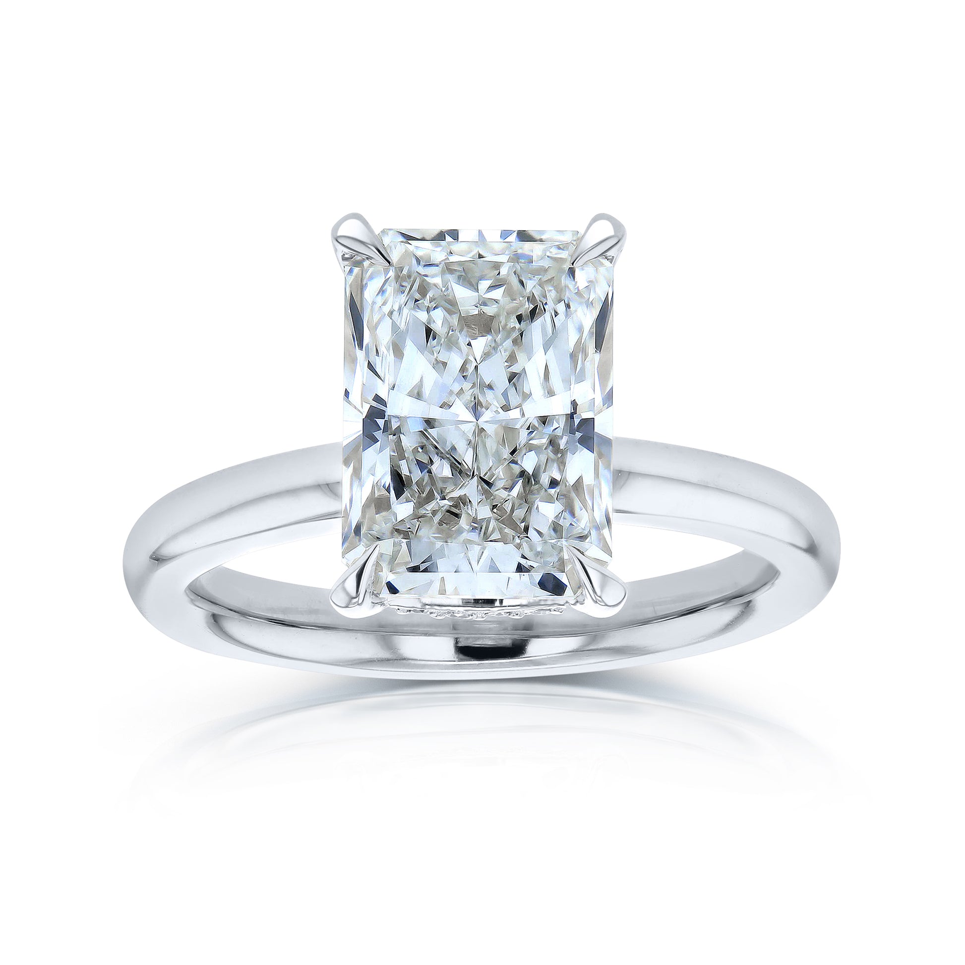 4.1 Carat Radiant Lab Grown Diamond Drape Halo Hallstatt Ring in White Gold