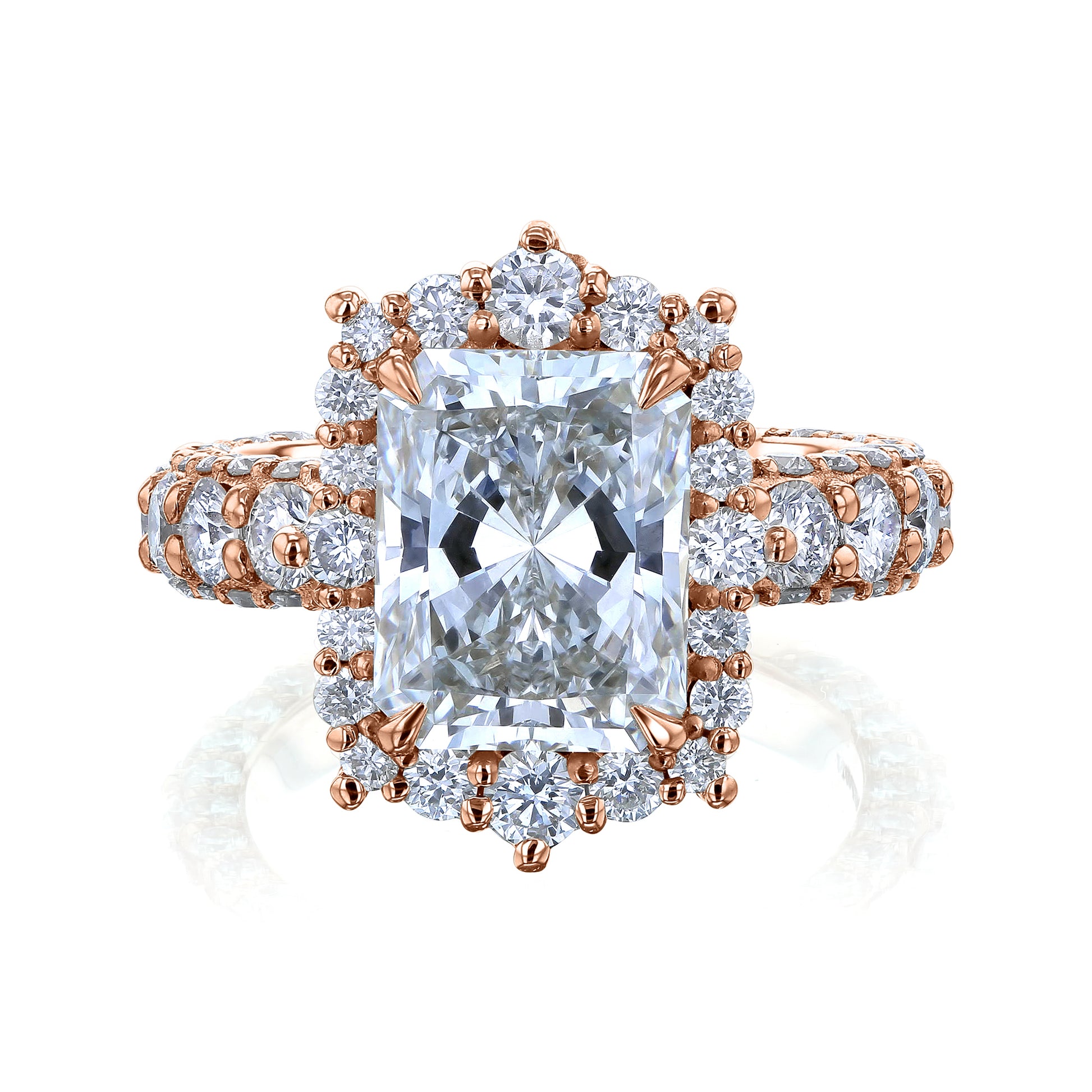 4.5 Carat Lab Grown Diamond Rococo Halo Vintage Style Engagement Ring in 14k Rose Gold