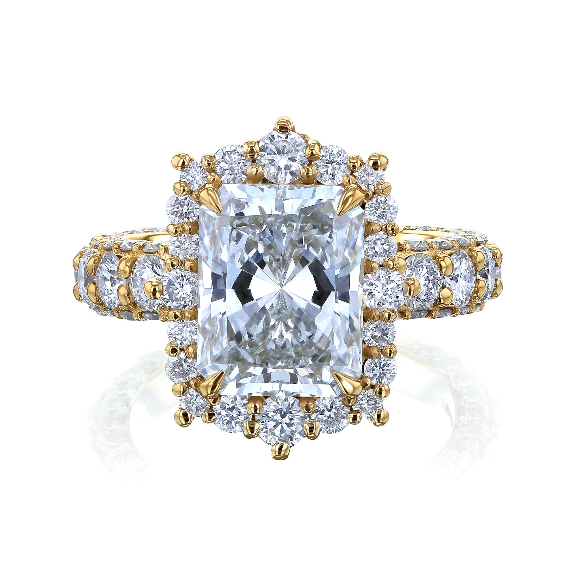 4.5 Carat Lab Grown Diamond Rococo Halo Vintage Style Engagement Ring in 14k Yellow Gold