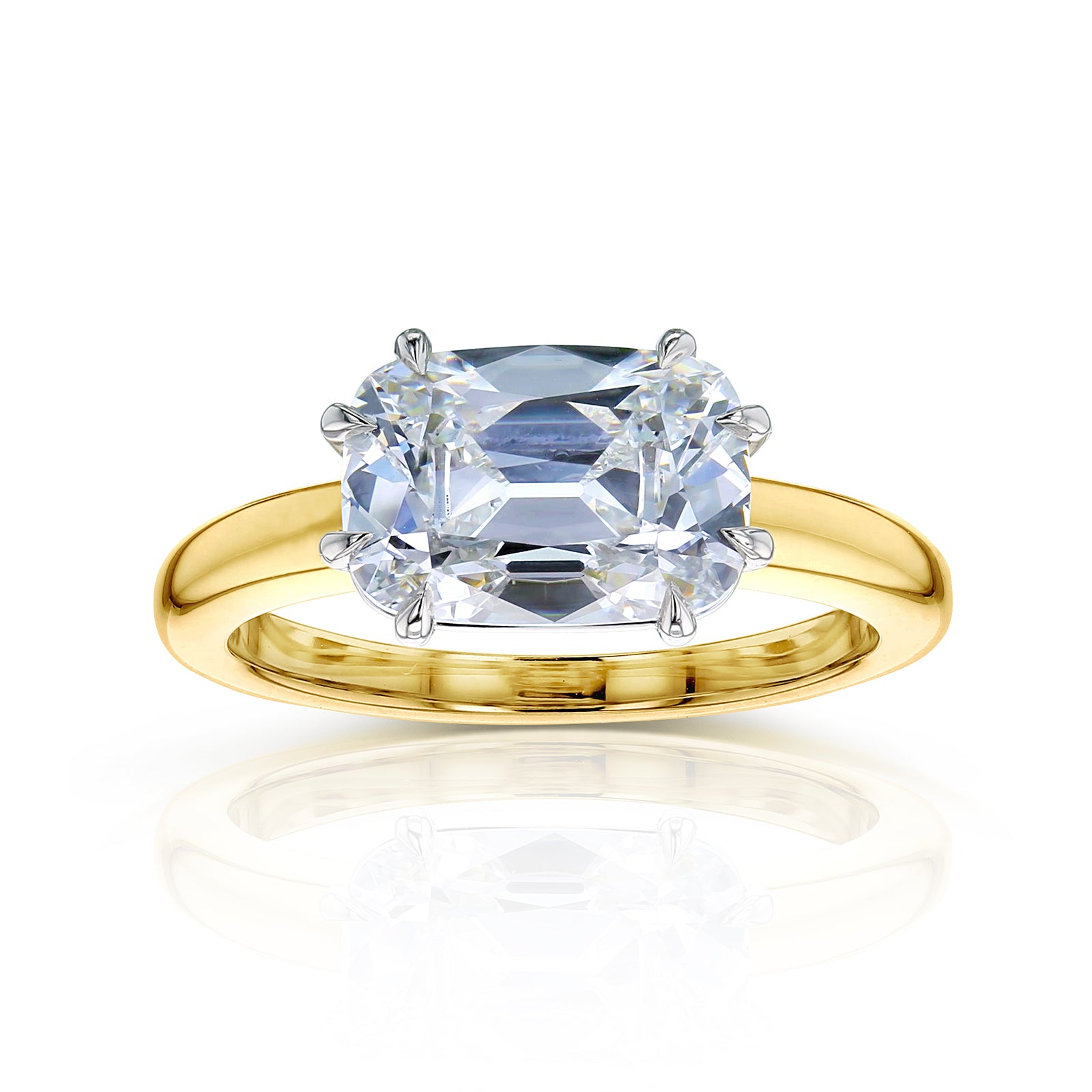 Kobelli 3 Carat East-West Emerald Old Mine Cut Lab Grown Diamond Charli Ring in Yellow Gold