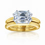 Kobelli 3 Carat East-West Emerald Old Mine Cut Lab Grown Diamond Charli Two Ring Bridal Set in Yellow Gold