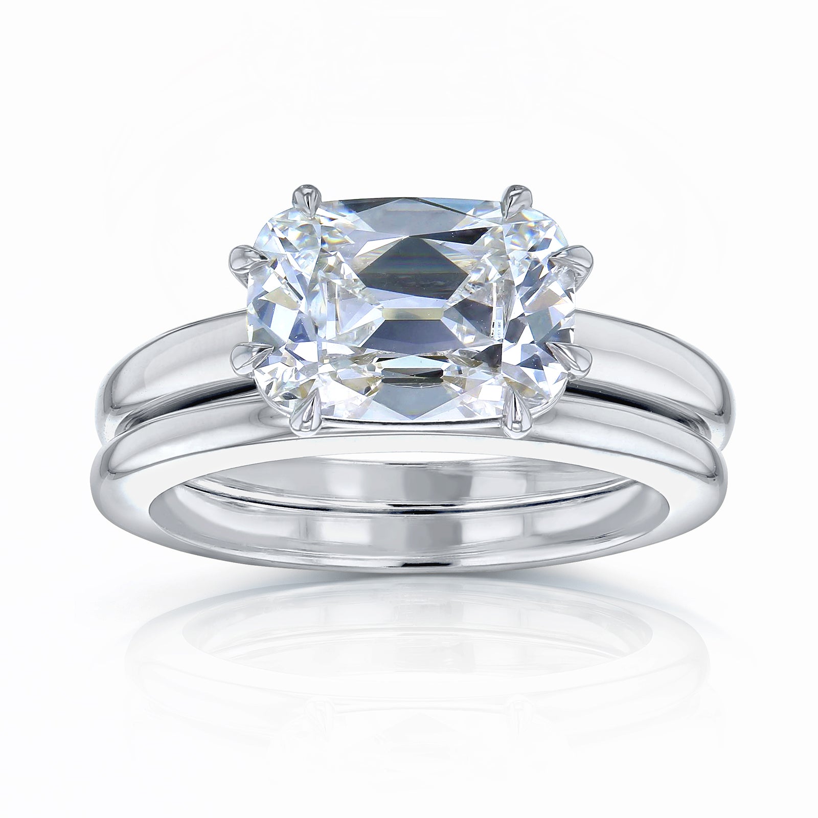 Kobelli 3 Carat East-West Emerald Old Mine Cut Lab Grown Diamond Charli Two Ring Bridal Set in White Gold
