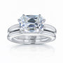 Kobelli 3 Carat East-West Emerald Old Mine Cut Lab Grown Diamond Charli Two Ring Bridal Set in White Gold