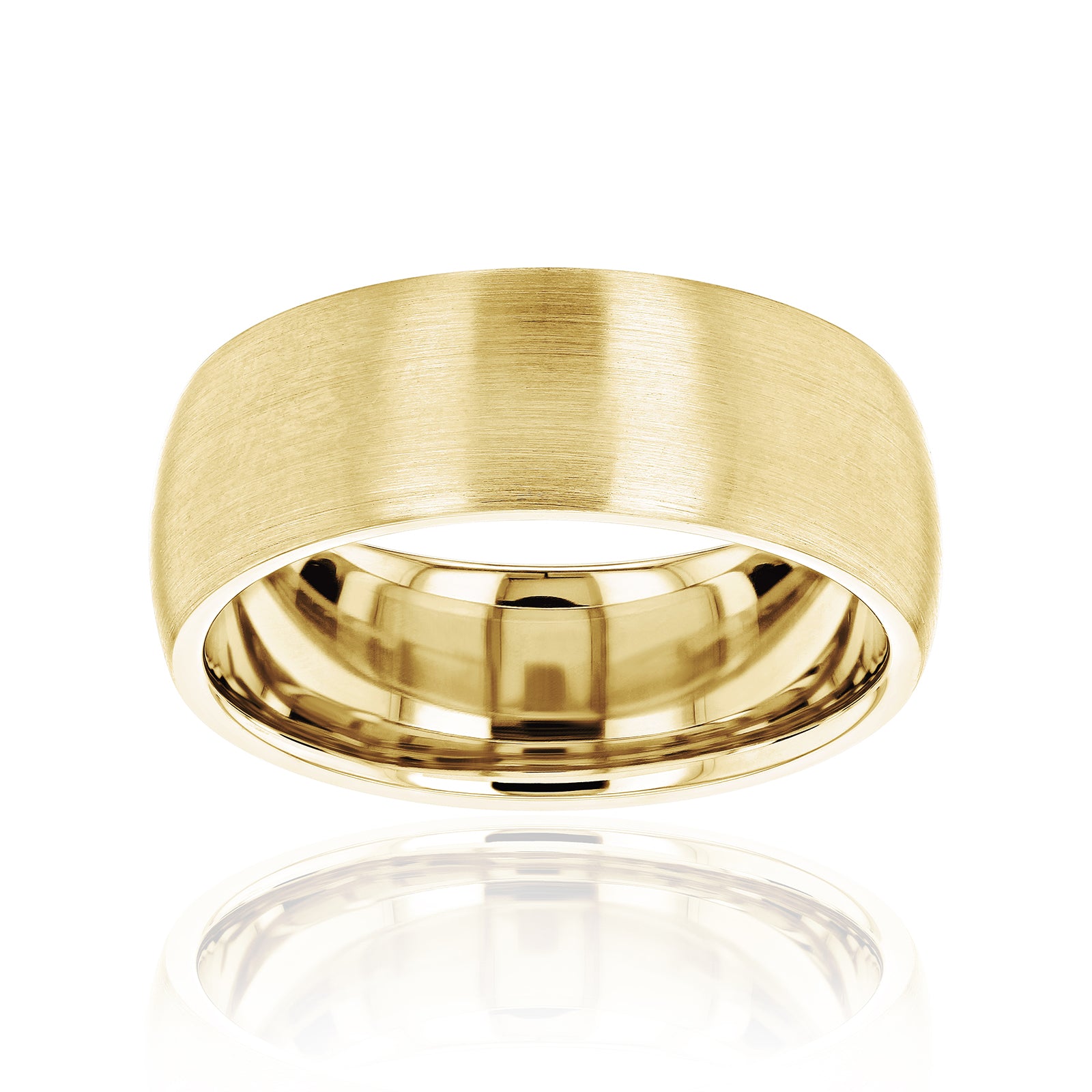 Kobelli 8 millimeter solid gold non-tapering domed wedding band with satin finish in yellow gold