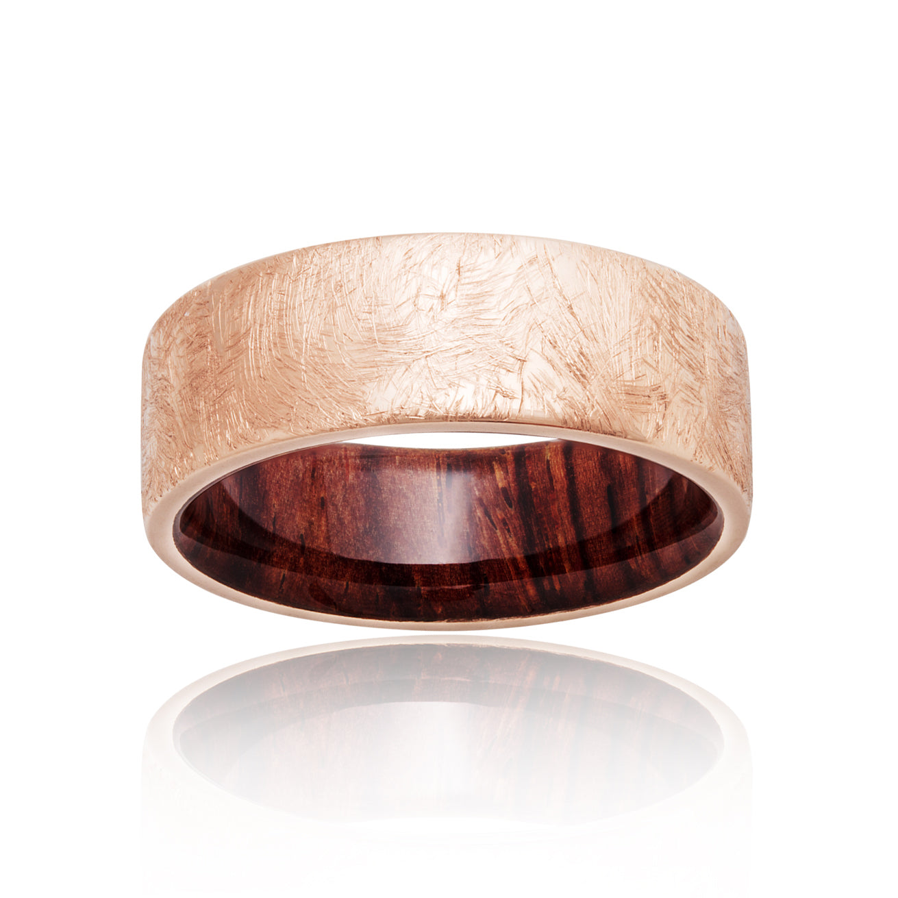 Kobelli Rustic 14k Coarse Brush Textured Rose Gold 8mm Band with Natcoco Hardwood Sleeve
