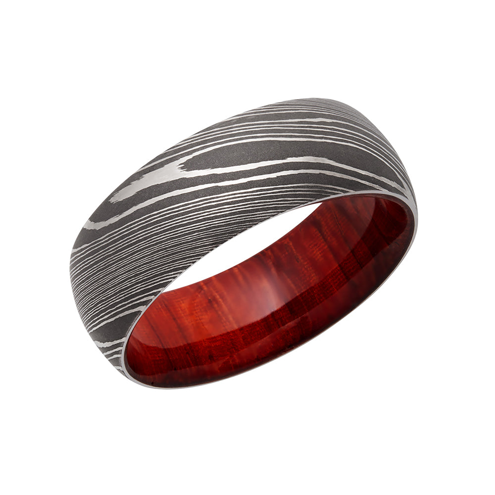 Kobelli Damascus Steel 8mm Domed Band with Padauk Hardwood Sleeve