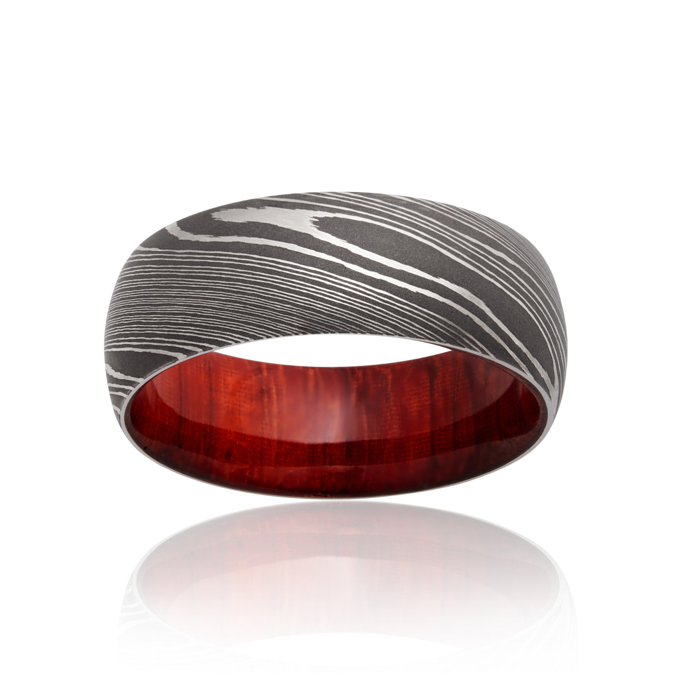 Kobelli Damascus Steel 8mm Domed Band with Padauk Hardwood Sleeve