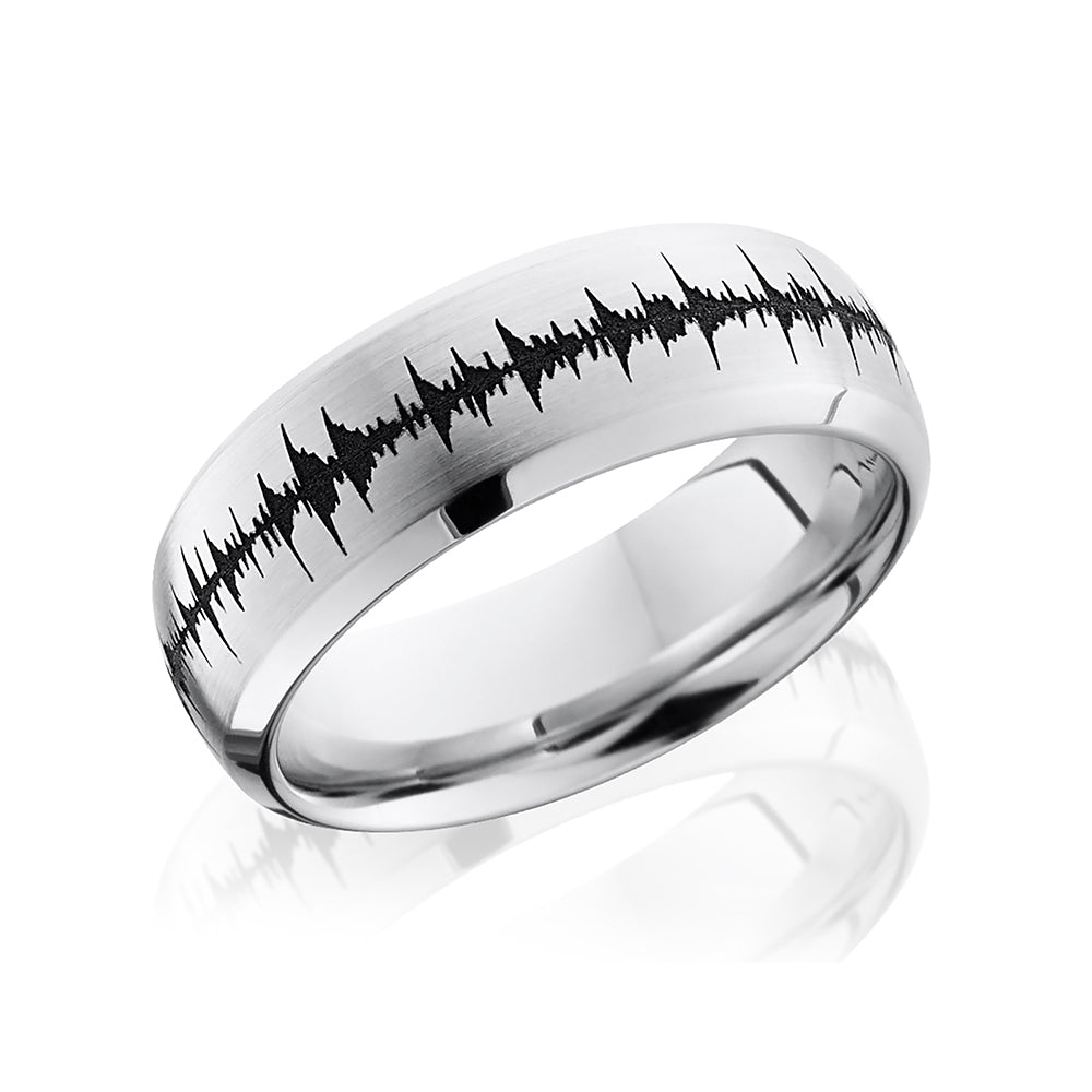 Kobelli Cobalt Chrome 8mm Domed Band with Beveled Edges and Laser Carved Wave