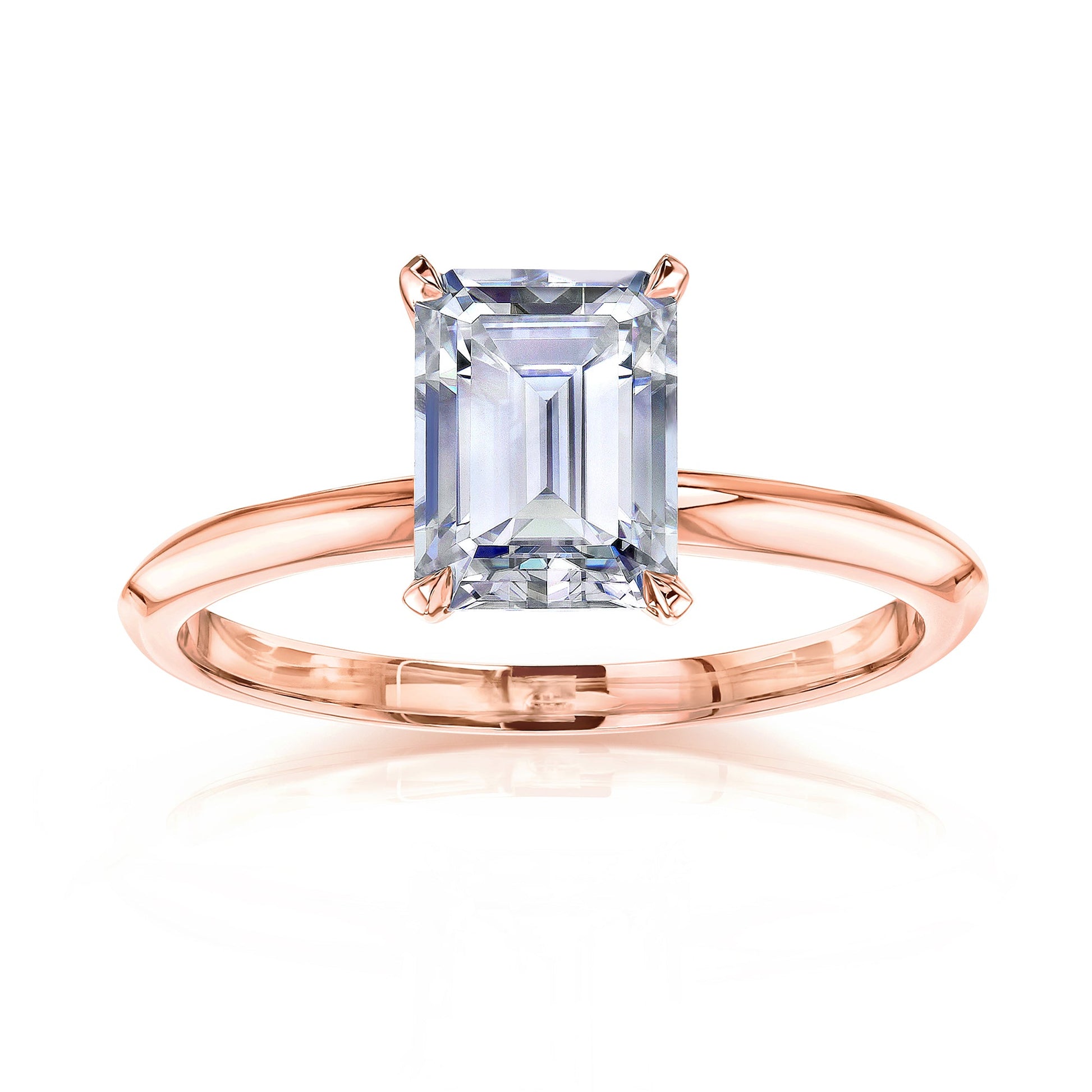 Solitaire Emerald Saber Ring - 1.75 Carat Moissanite in Rose Gold