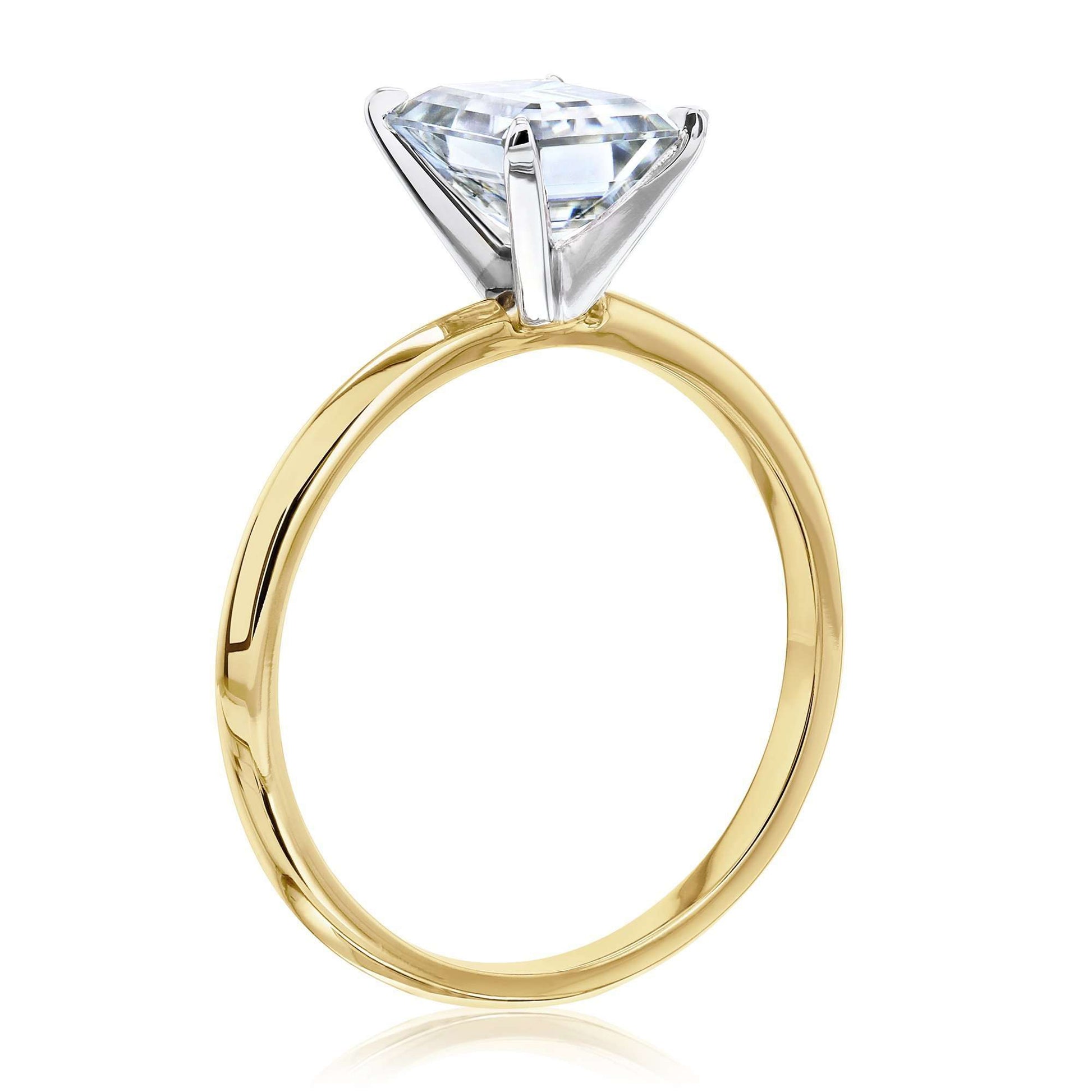 Solitaire Emerald Saber Ring - 1.75 Carat Moissanite in Yellow Gold