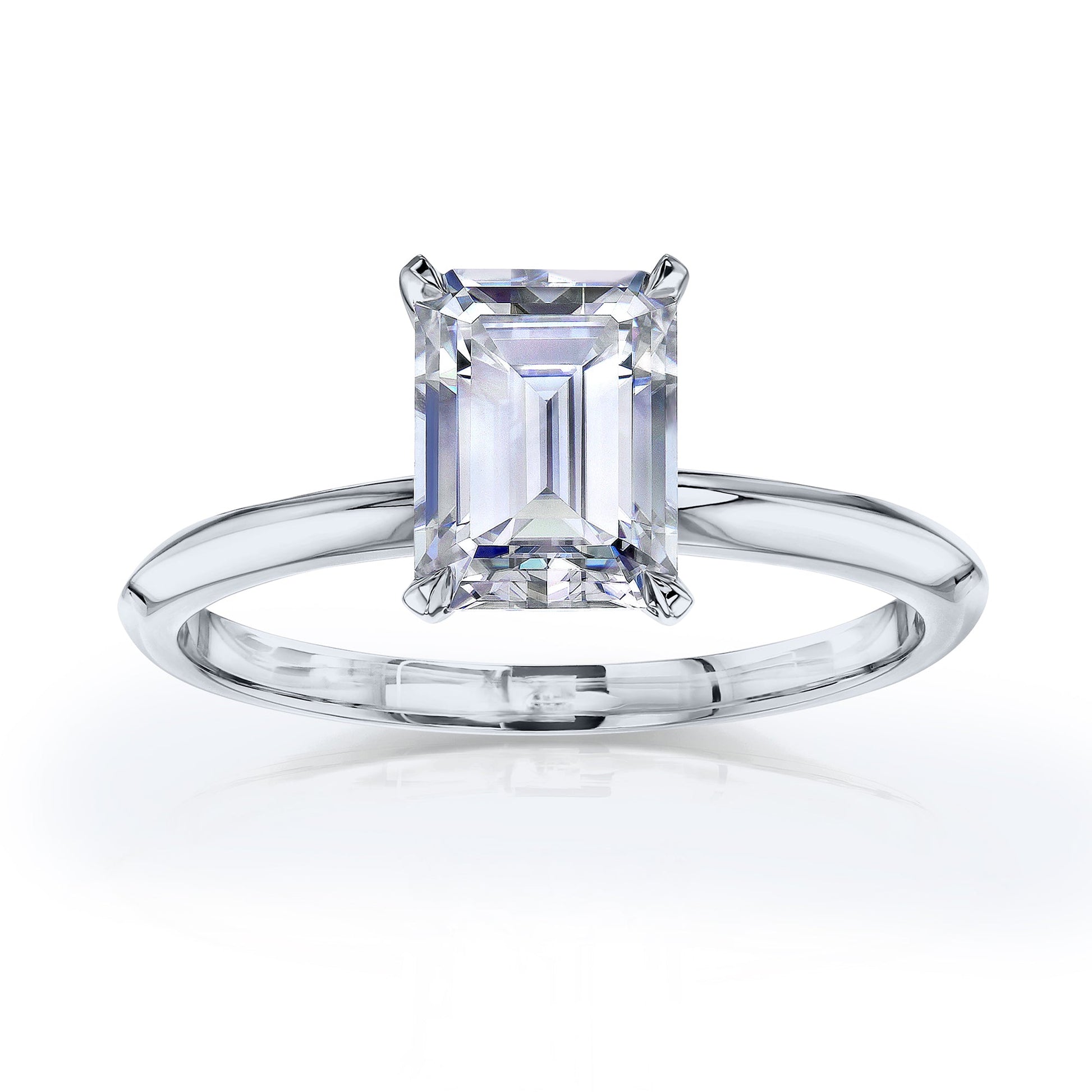 Solitaire Emerald Saber Ring - 1.75 Carat Moissanite in White Gold